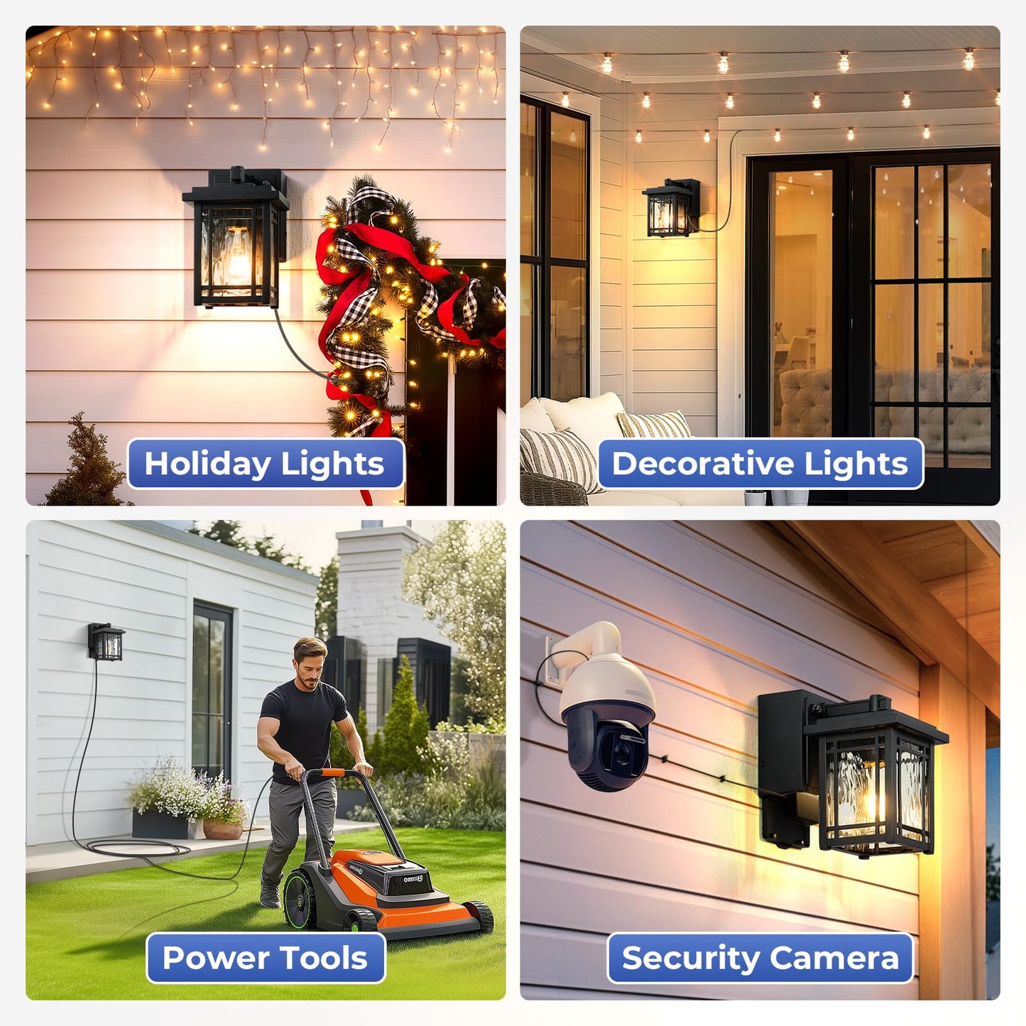 Opaxis 2-Pack Porch Light With Gfci Outlet Black Dusk To Dawn Outdoor Lantern Wall Mount Modern Outdoor Sconces Wall Lighting With Glass Shade Waterproof Outdoor Light Fixtures For House Garage