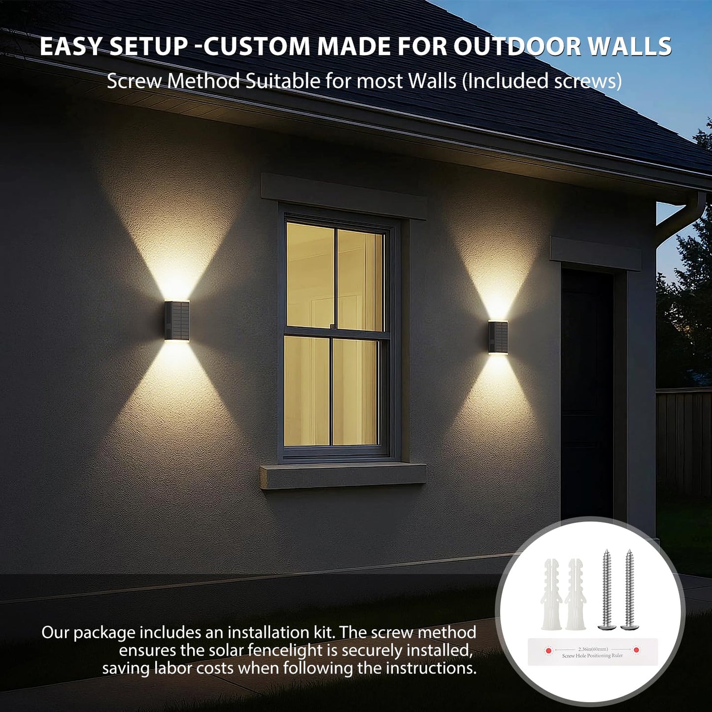Solar Wall Light Outdoor 3000/4000/6000K 3 Modes Dusk To Dawn Lighting Wall Sconce Ip67 Waterproof Up And Down Solar Lights Outdoor Front Door Light For House Garage Porch Doorway Fence (6Pack)