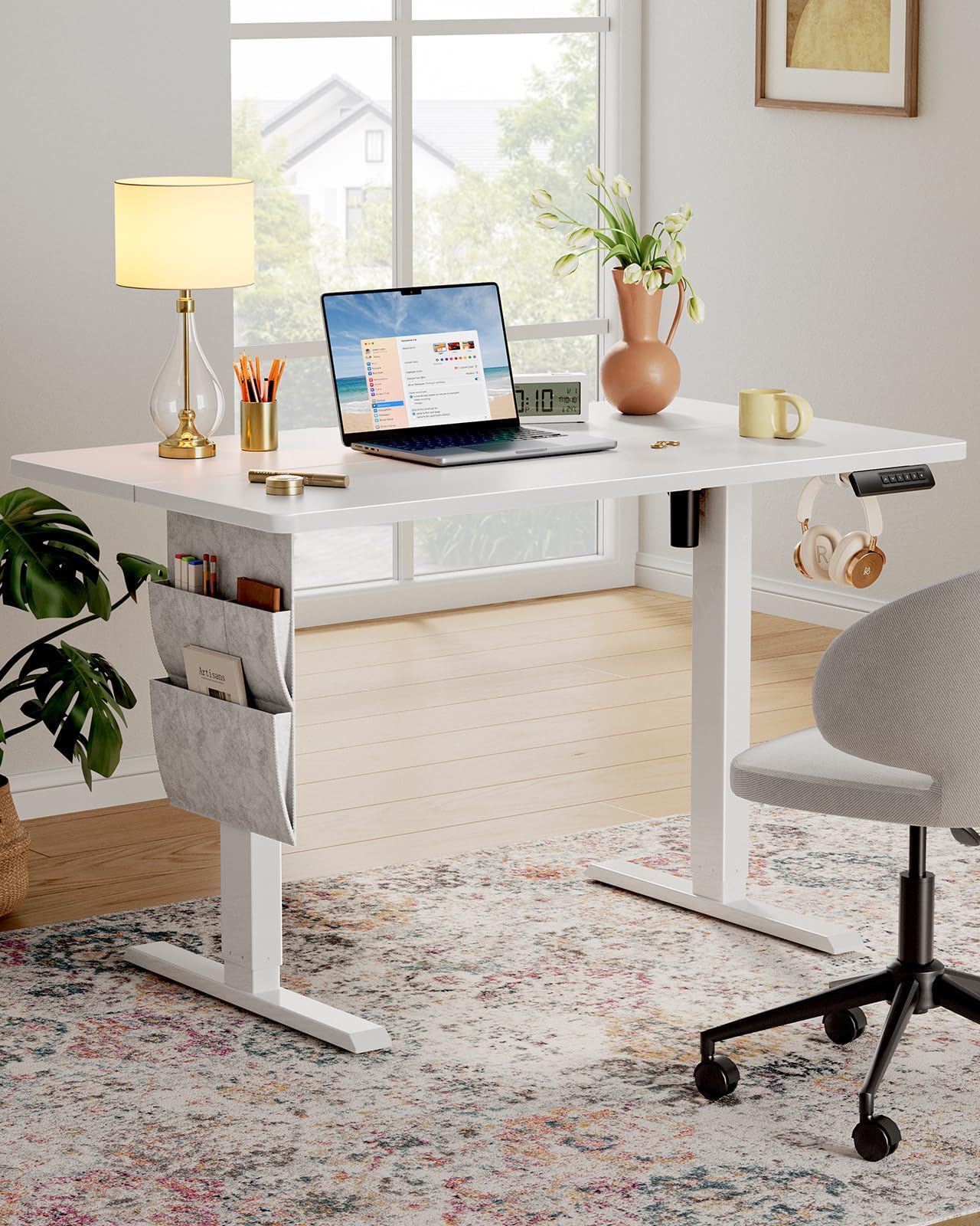 Marsail 63x24 Electric Standing Desk Adjustable Height, Stand up Desk with Storage Bag, for Home Office Computer Desk Memory Preset with Headphone Hook