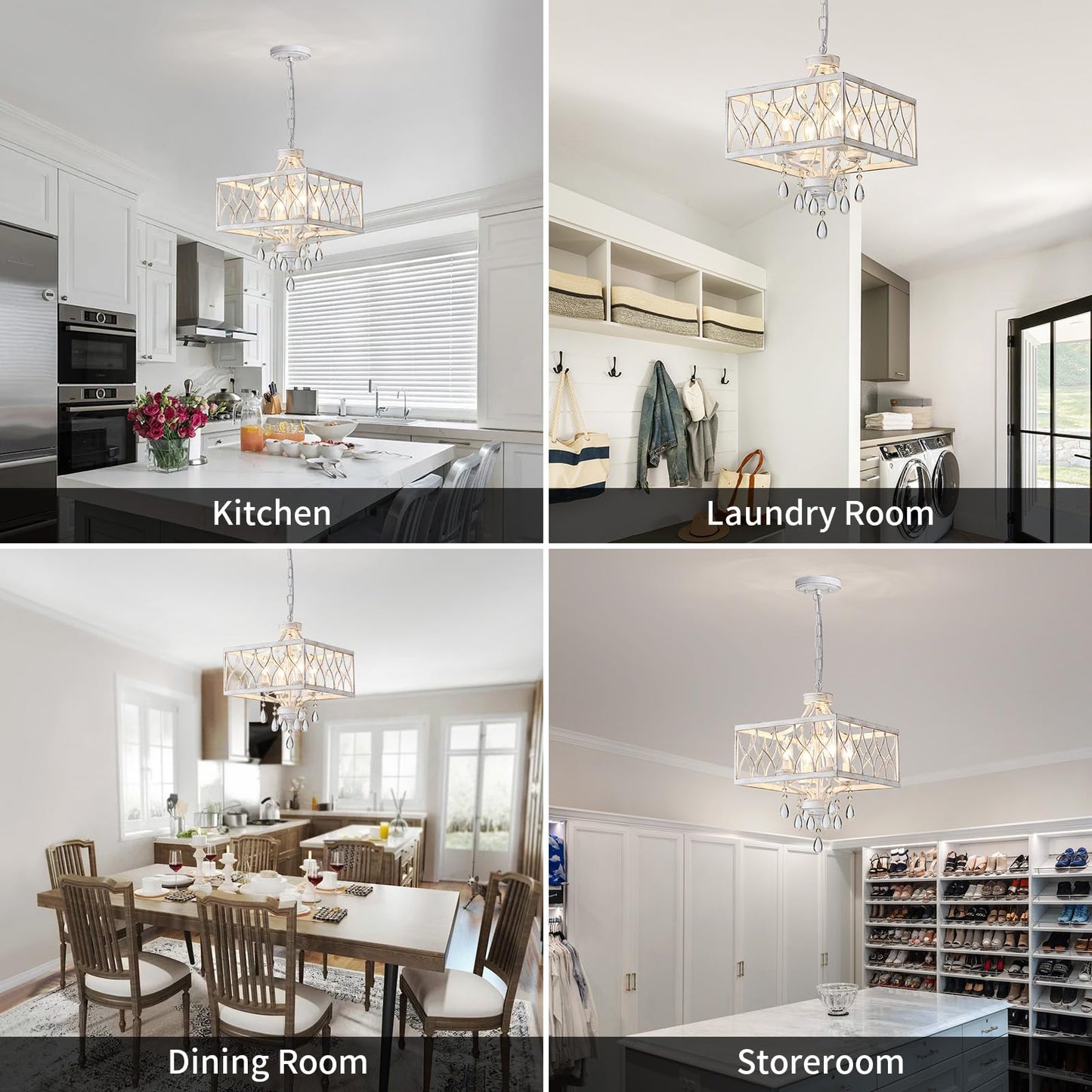 Farmhouse Crystal Chandelier White Modern K9 Crystal Ceiling Chandelier Lighting Fixture Hanging Pendant Light Fixture Kitchen Island Lighting For Dining Room Living Room Entryway Bedroom Hallway