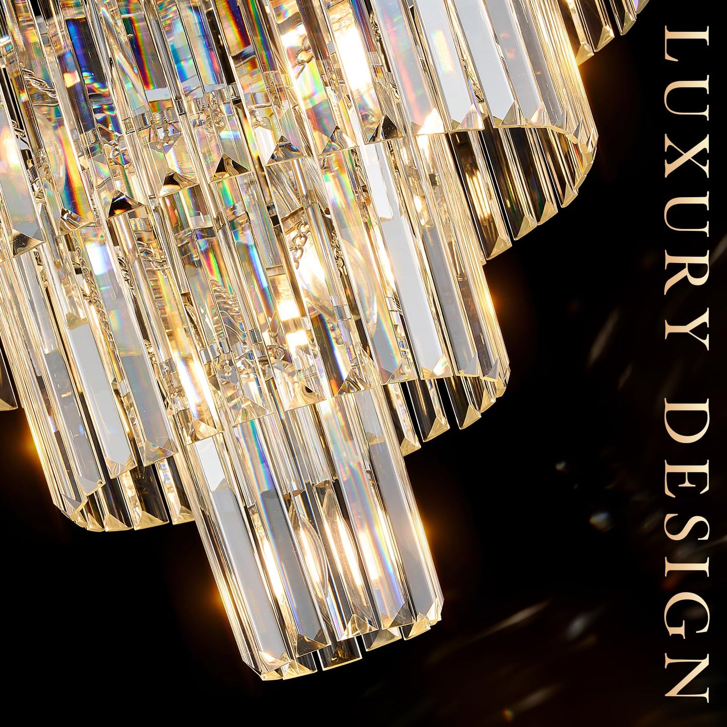 Modern Crystal Chrome Chandelier 15 Lights 24 Round Light Fixture stylish 5-Tier K9 Crystals Chandelier Contemporary Pendant Lighting For Dinning Room Living Room Foyer Kitchen