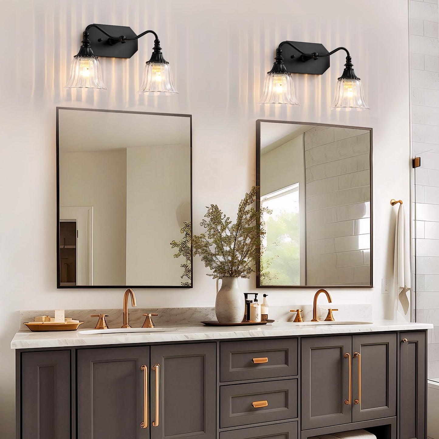 Lmnlvn Bathroom Vanity Light Fixture 2 Lights Bathroom Lighting Matte Antique Brass Finish With Crystal Glass Shade Vintage Vanity Light For Bathrooms