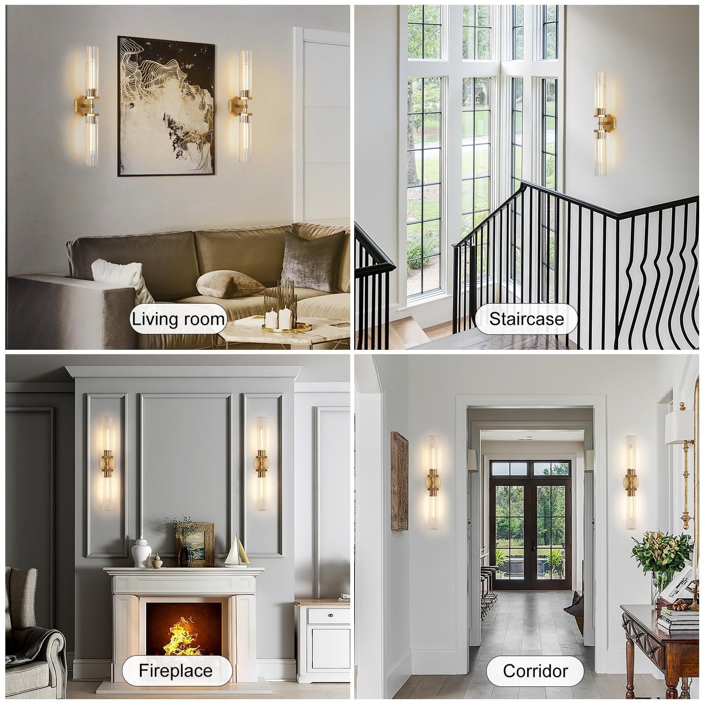 Crystal Bathroom Vanity Wall Sconces Set Of Two Gold Modern Sconces Wall Lighting 28.5In Brass Vanity Lights Indoor Linear Wall Sconce Light For Bedroom Hallway Staircase Living Room Dining Room