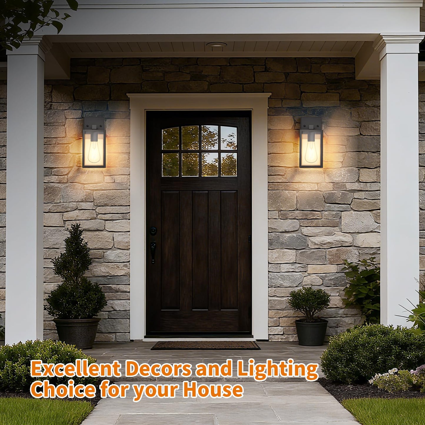 Outdoor Light Fixtures Wall Mount Waterproof Front Porch Lights Modern Exterior Lighting Fixtures With E26 Socket Black Wall Sconces Lantern Lamp Outside Lights For House Garage Patio (2 Pack