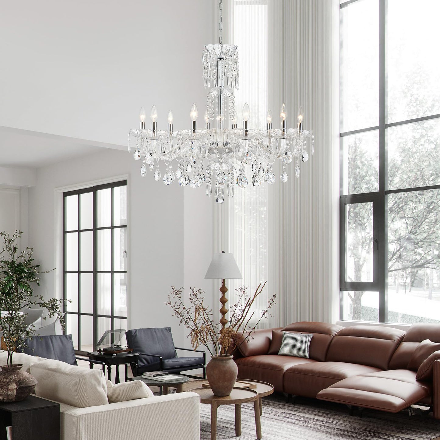 Wuzups 10-Light Crystal Candle Chandelier Pendant Ceiling Light Modern Lighting Fixture For Bedroom Hallway Bar Kitchen Bathroom H 26.7 W 33.9 E12 Base Chrome