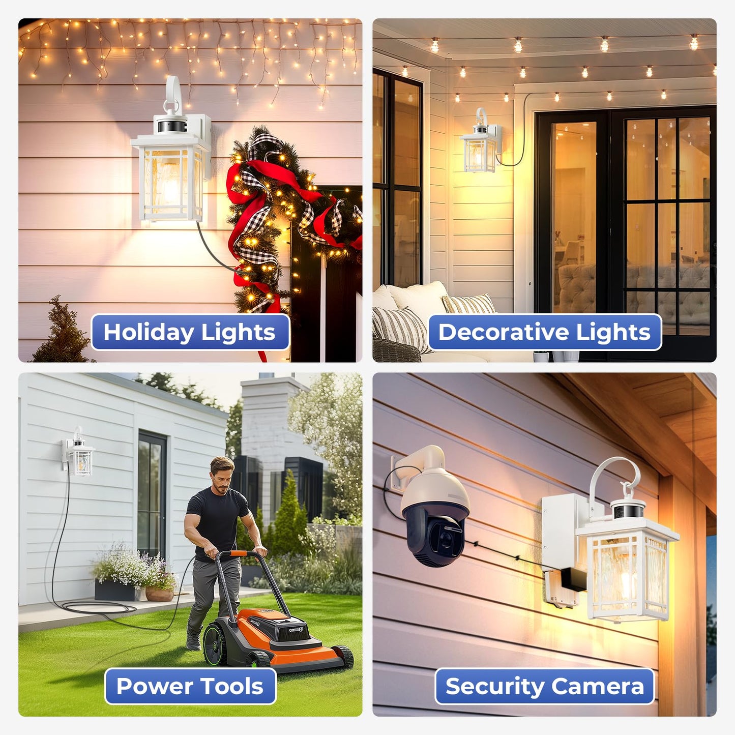 Opaxis Outdoor Wall Light With Gfci Outlet 2-Pack Motion Sensor Exterior Lighting Fixtures Wall Mount White Front Porch Lantern Wall Sconce Outdoor Garage Lights With Adjustable Sense Range