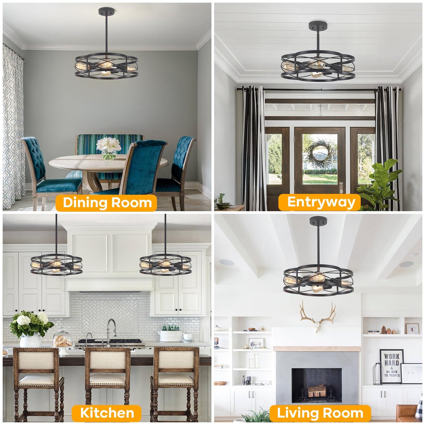 Black Semi Flush Mount Ceiling Lights Sloped Dining Room Light Fixture Farmhouse Chandelier Kitchen Island Pendant Lighting Adjustable Height For Entryway Hallway Foyer