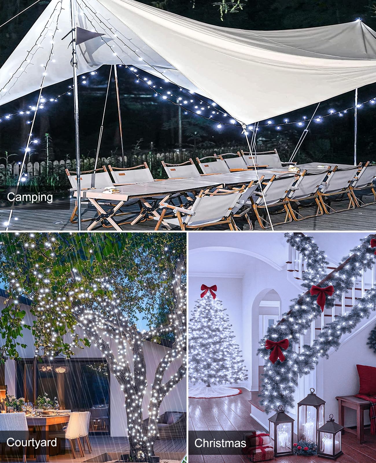 197Ft 600 Led Christmas Lights Outdoor Plug In Christmas Tree Lights 8 Modes Waterproof Green Wire String Twinkle Lights For Indoor House Patio Yard Party Wedding Holiday Decorations White