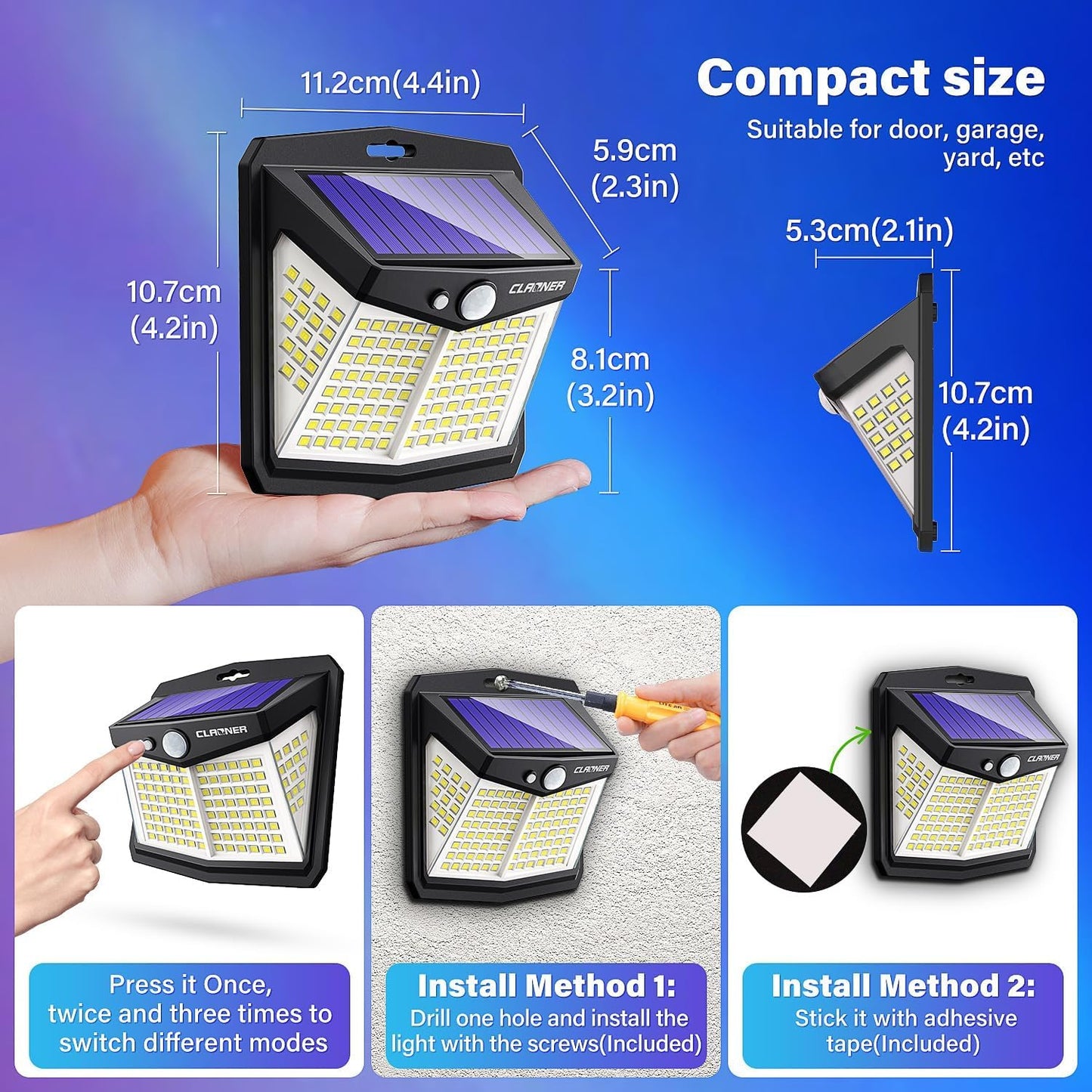 Claoner Solar Motion Sensor Lights Outdoor 12 Pack Solar Fence Lights Ip65 Waterproof Bright 128 Led Security Flood Lights With 270Wide Angle 3 Lighting Modes Motion Light For Outside Yard