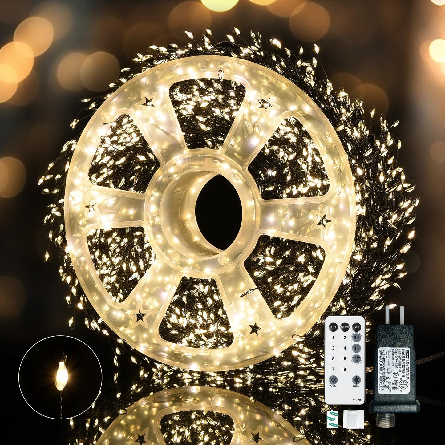 Dailyart Fairy Lights Plug In 3000 Led Cluster Lights With Timer 195Ft Waterproof Warm Twinkle String Light With Remote For Bedroom Wreath Garland Window Wedding Christmas Tree Decoration Black Wire