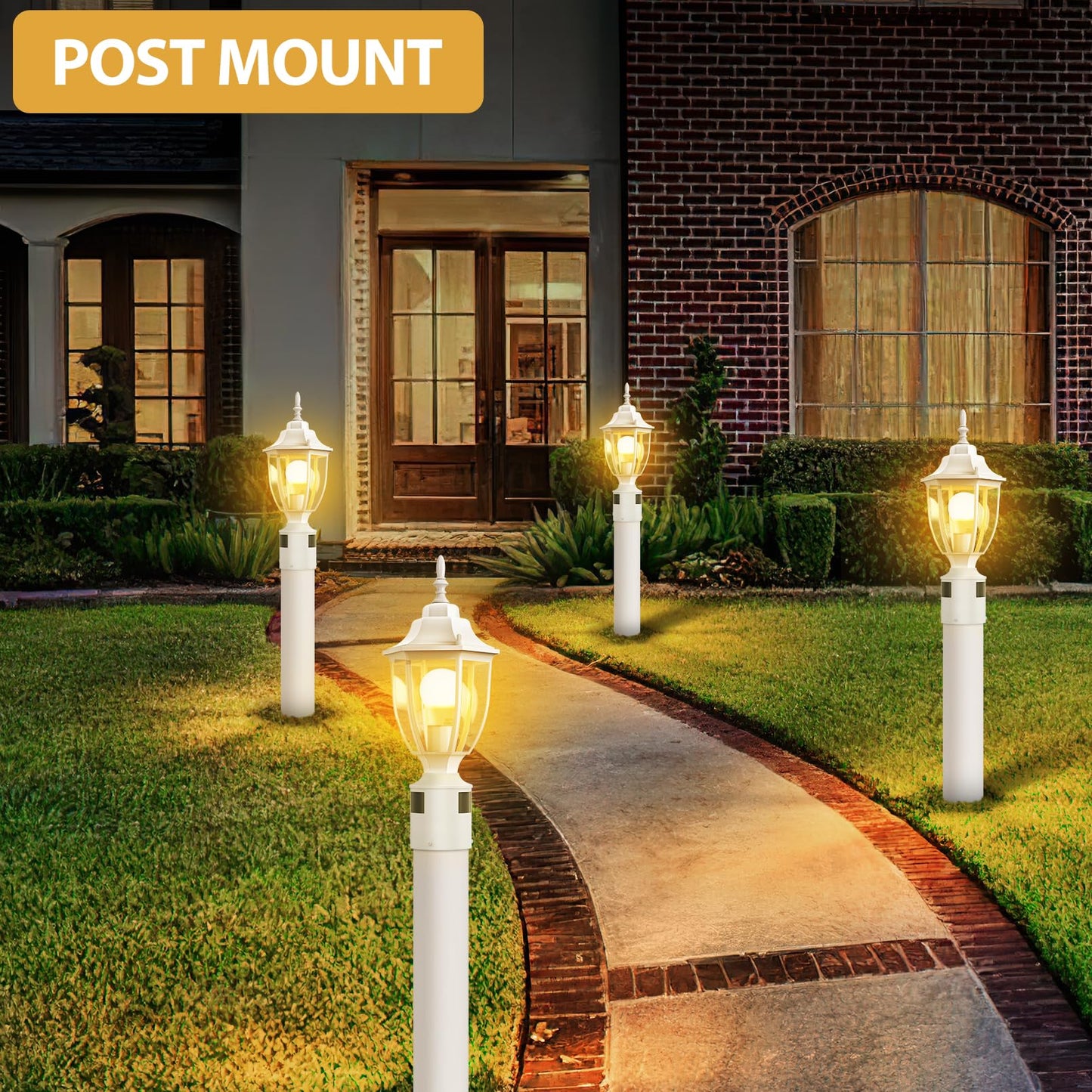Lamomo Motion Sensor Outdoor Post Lights Dusk To Dawn Lamp Post Light Fixture Waterproof Aluminum Lamp Posts Outdoor Lighting Pole Lantern For Yard Patio Pathway Garden White