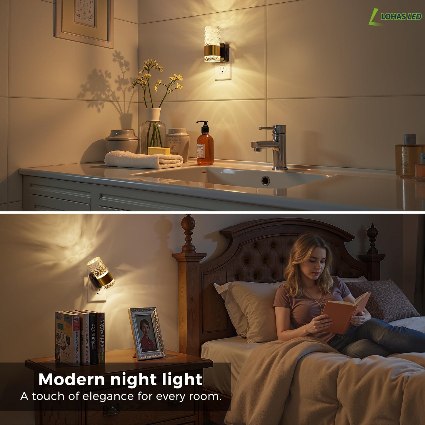 L Lohas Led Night Light Modern Night Lights Plug Into Wall 2 Pack 3000K Soft Warm 0-100Lm Adjustable Nightlights Automatic Nightlights Plug In With Dusk To Dawn Sensor For Room Bathroom Hallway