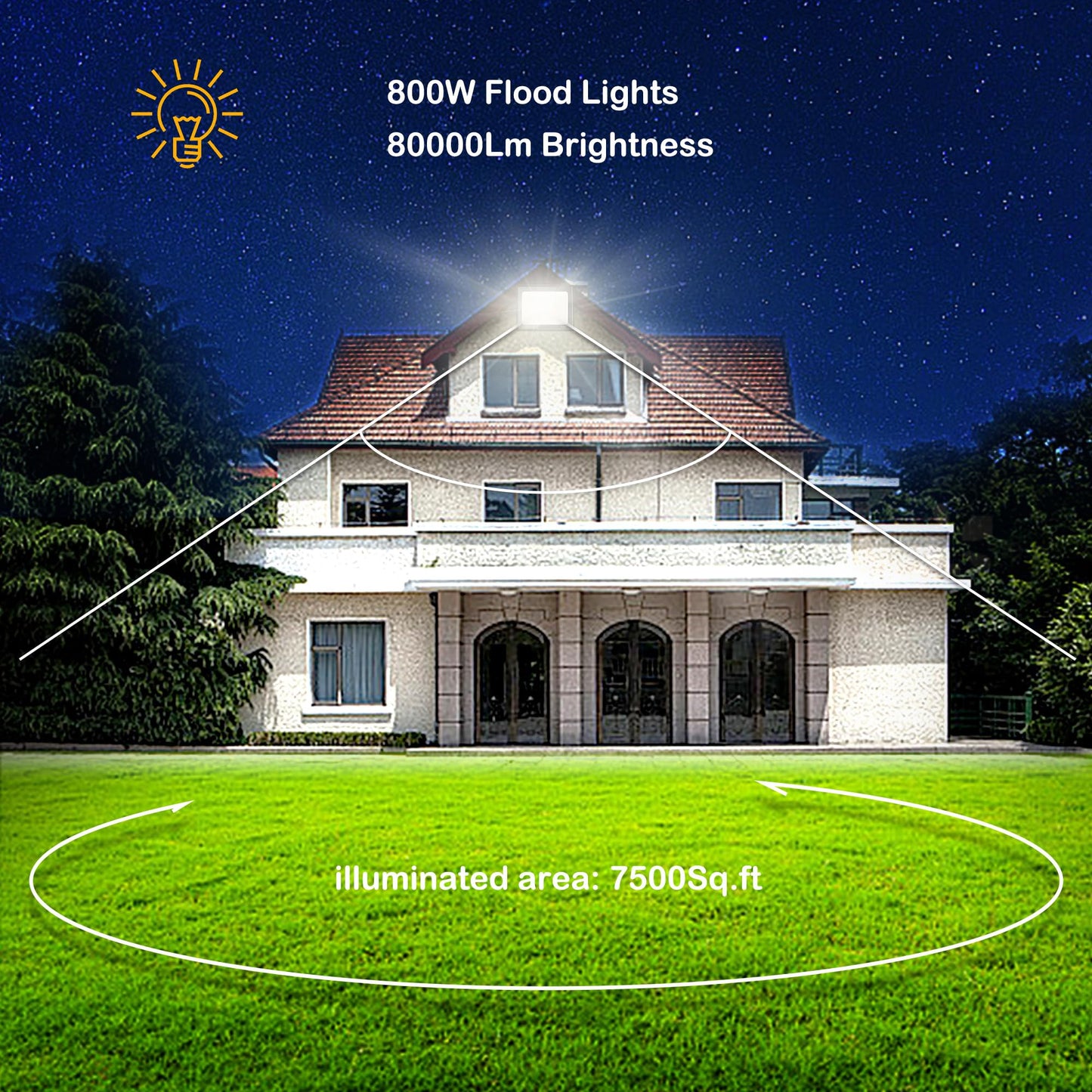 Gopretty 800W Led Flood Light Outdoor 3600W Equivalent Super Bright Floodlight With Plug 80000Lm 6000K Daylight White Ip66 Waterproof Commercial Lighting For Sports Fields Courts Arena Stadium