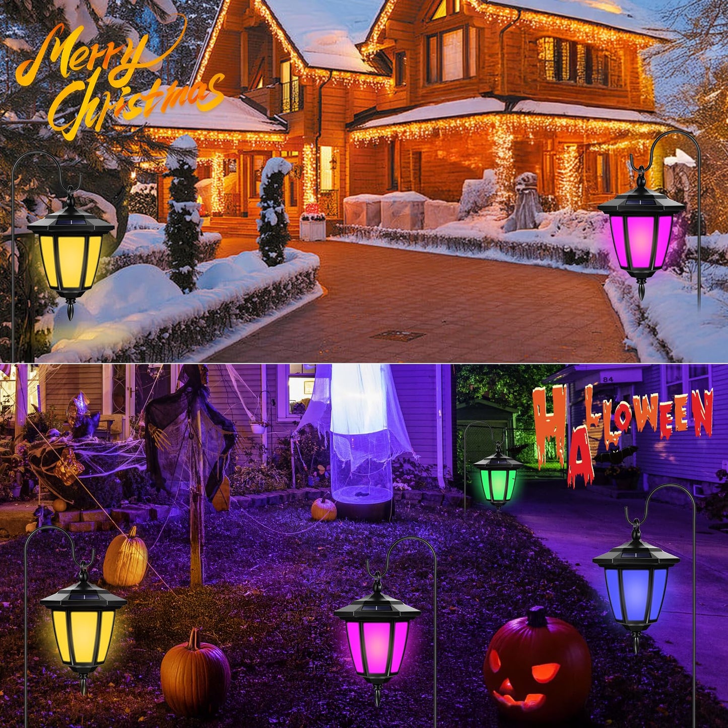 Viewsun 34 Inch Solar Hanging Lights Shepherd Hook Lights With 4 Lighting Modes Waterproof Outdoor Decorative Solar Lantern Lights For Garden Decor Patio Backyard Pathway 6 Pack