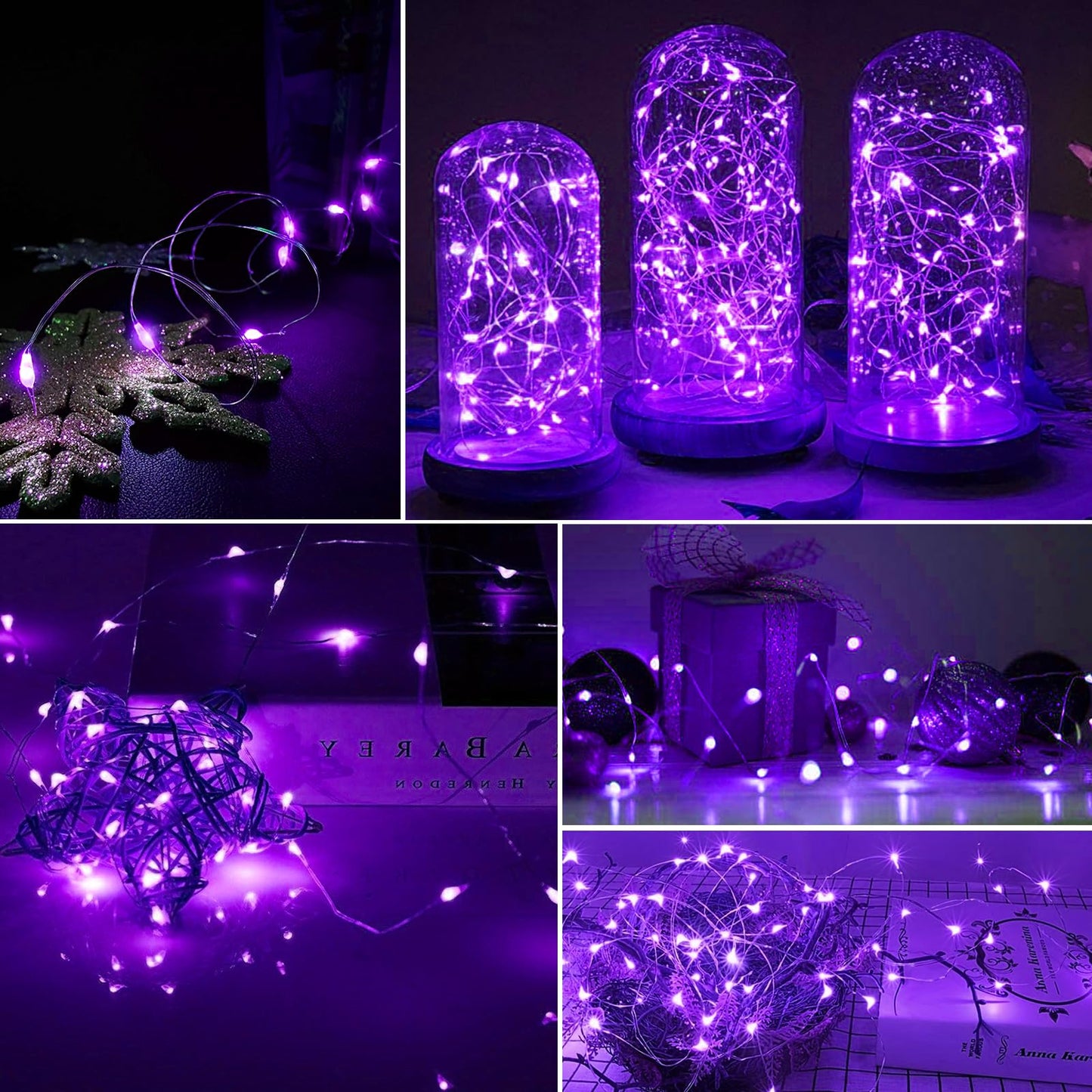 Aikei 100 Pack Led Fairy Lights Battery Operated Fairy String Lights 3 Modes Waterproof 7 Feet 20 Led Firefly Starry Lighting For Wedding Party Bedroom Garden Christmas Decoration Purple