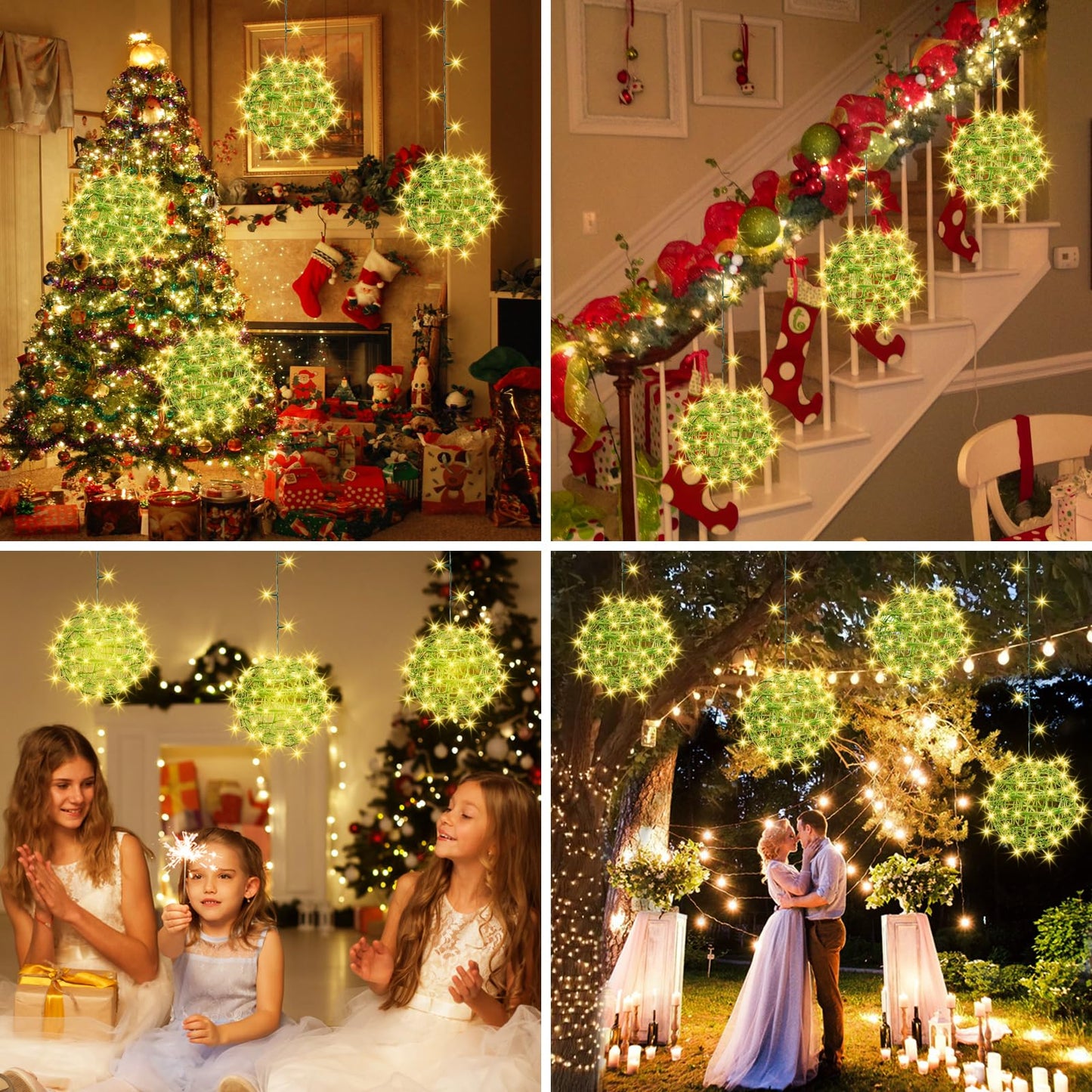 Baung Christmas String Lights Outdoors 4 Pack 7.98 Sphere Ball Tree Garden Globe Lights For Home Party Christmas Porch Patio Wedding Garden Tree Decoration With Memory Function Plug