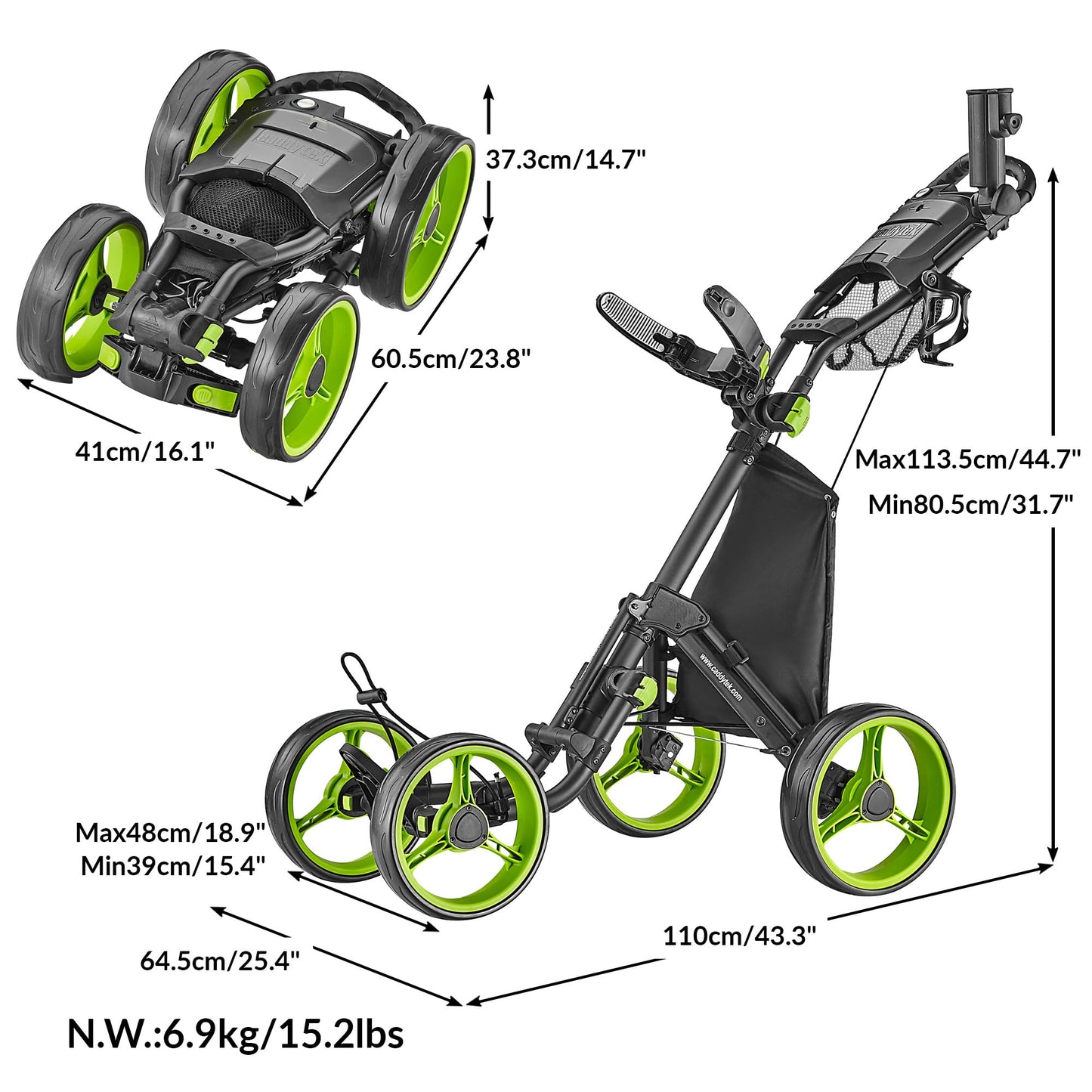 Caddytek Explorer V8 Golf Push Cart - SuperLite 4 Wheel Aluminum Foldable Cart with Adjustable Front Wheel Width, Foot Brake, Cooler Basket, Umbrella Holder, Drink Holder, Scorecard Console