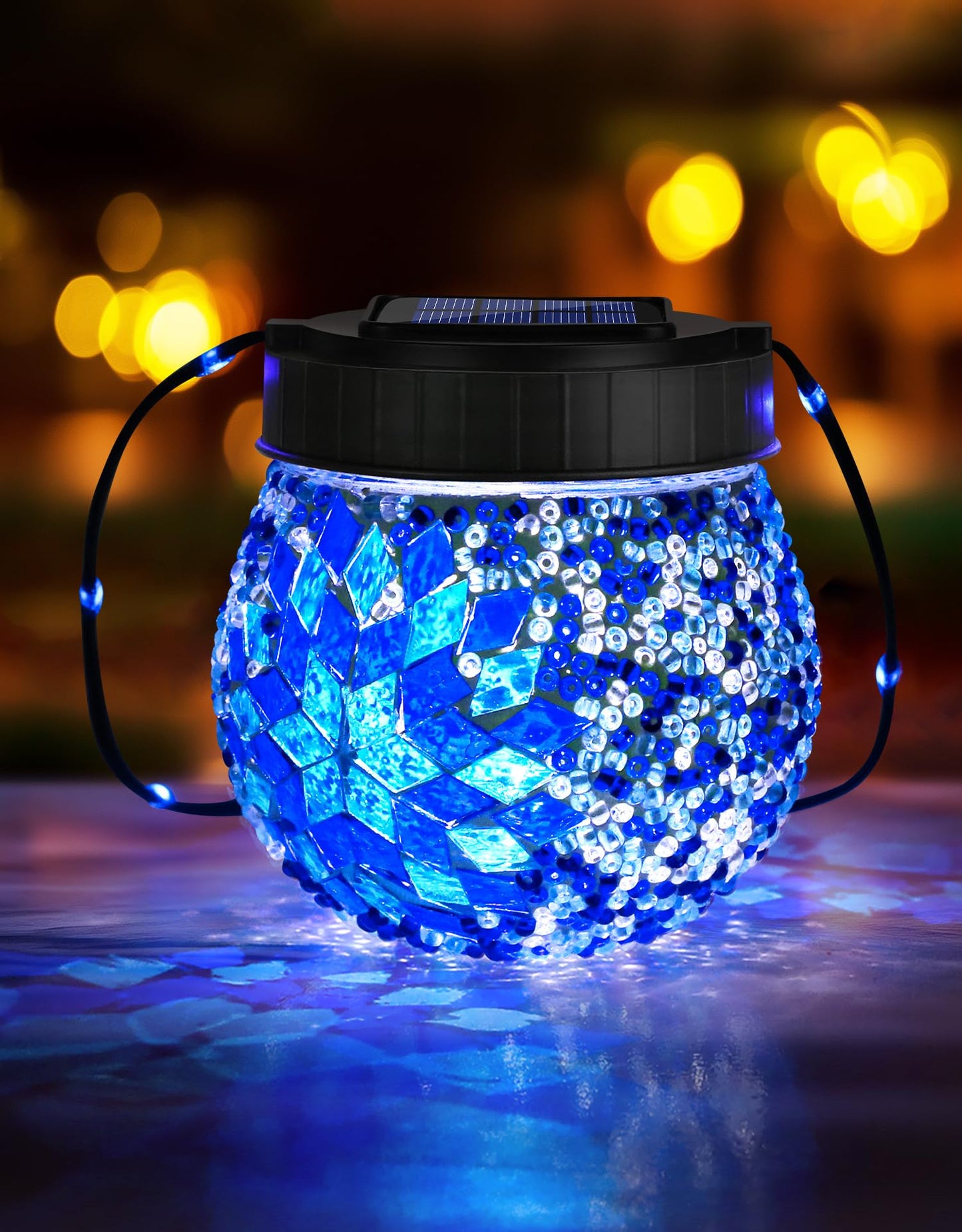 Mosaic Solar Lights Outdoor 6 Pack Solar Hanging Lanterns Christmas Halloween Gifts For Women Mom Grandma Waterproof Glass Globe Lights Garden Patio Decor For Yard Tree Balcony Cold