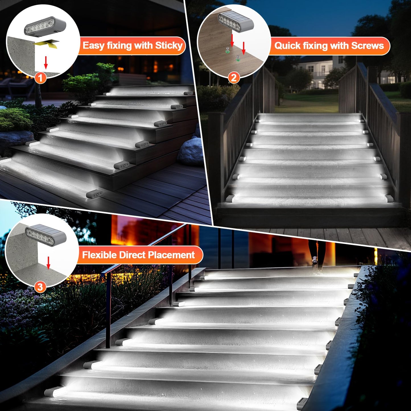 Xillumi Core Solar Step Lights For Outside 12-Pack Stair Light Outdoor Waterproof Ip67 14 Led Cool White Light Solar Powered Lighting For Steps Stairs Deck Patio Walkway Front Porch Decor