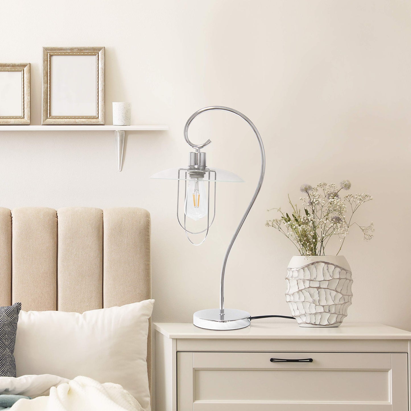Simple Designs LT1086-CHR Modern Metal Table Lamp, Chrome, Iron Material