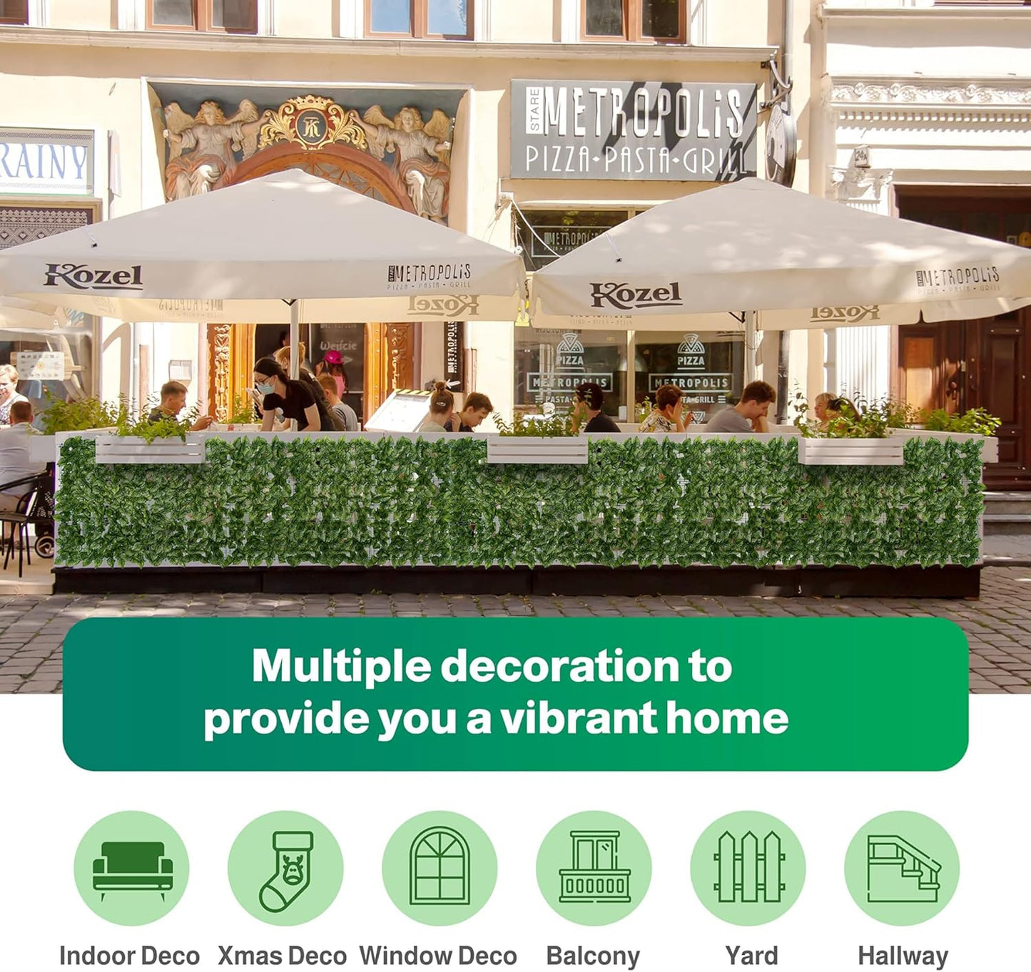 Artificial Ivy Privacy Fence Screen, 39.4x157.5 inch Artificial Faux Ivy Hedge, Expandable Faux Privacy Fence with 80 pcs Zip Ties Decoration for Outdoor Garden, Color Printing Watermelon Leaves