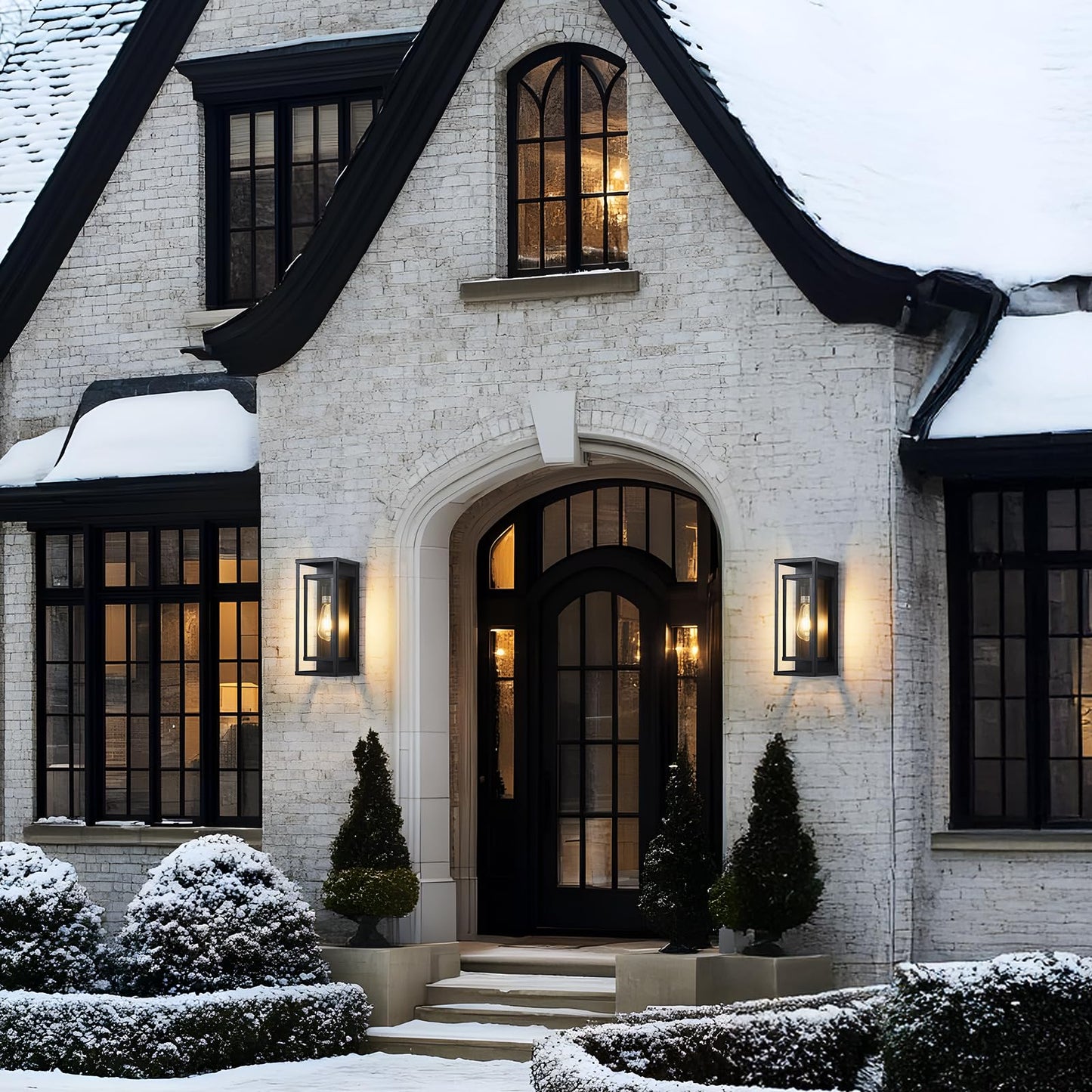 Aibisod 14 Outdoor Wall Lights Fixtures Black Exterior Lighting Fixtures Waterproof Outdoor Wall Lantern Modern Front Porch Lights With Clear Glass Coach Lights For Garage Porch Front Door 2-Pack