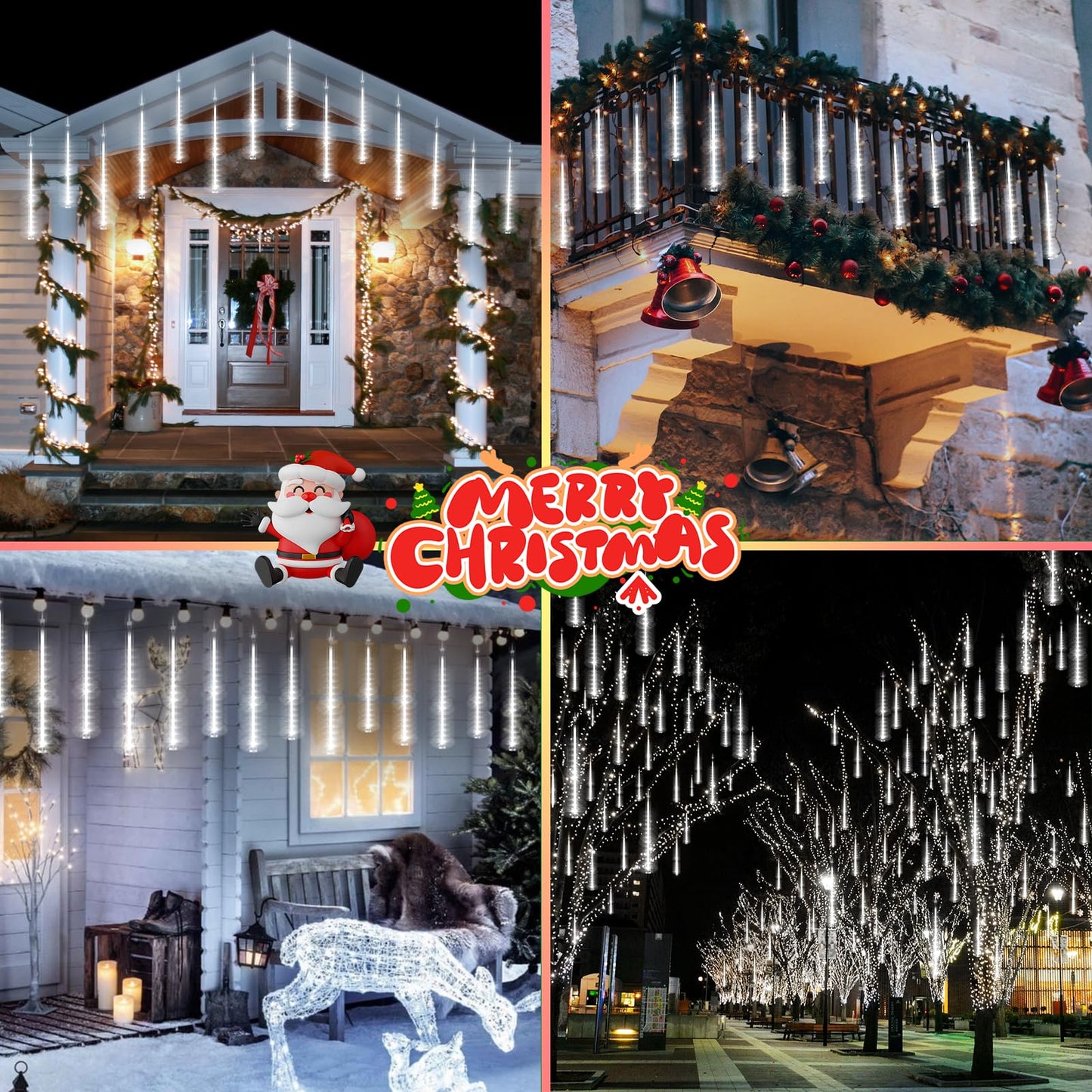 Knonew 2Pack Total 48 Tube Meteor Shower Lights 15 In 672 Leds Christmas Lights Outdoor Waterproof Plug In Falling Rain Light For Xmas Tree Wedding Party Garden Holiday Decorations (Cool White)