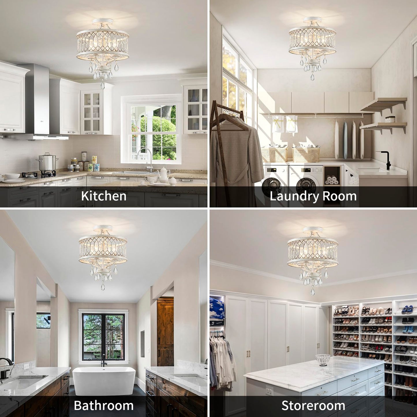 Crystal Ceiling Light Fixture Modern Semi Flush Mount Ceiling Light Farmhouse Crystal Chandeliers For Dining Room Light Fixture Hallway Lighting Fixtures For Kitchen Bedroom Bathroom Foyer Entryway