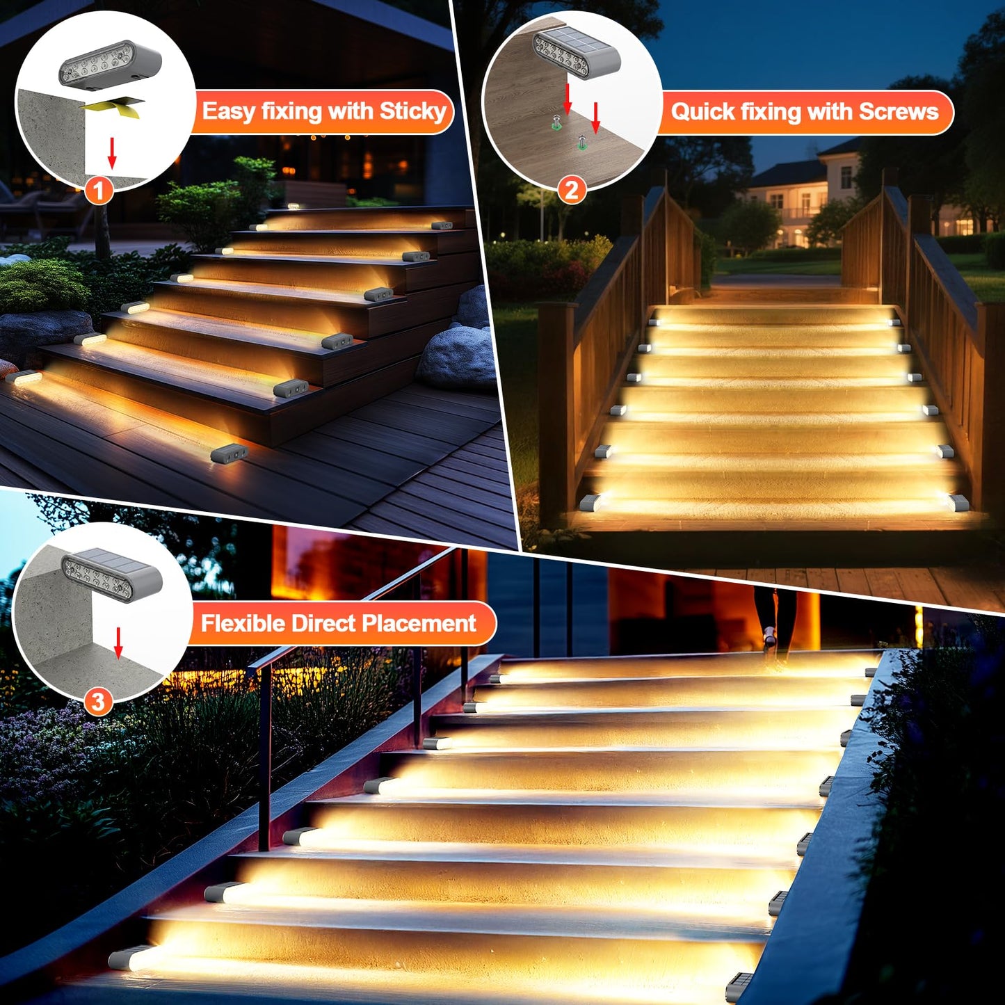 Xillumi Core Solar Step Lights For Outside 8-Pack Stair Light Outdoor Waterproof Ip67 14 Led Warm White Light Solar Powered Lighting For Steps Stairs Deck Patio Walkway Front Porch Decor