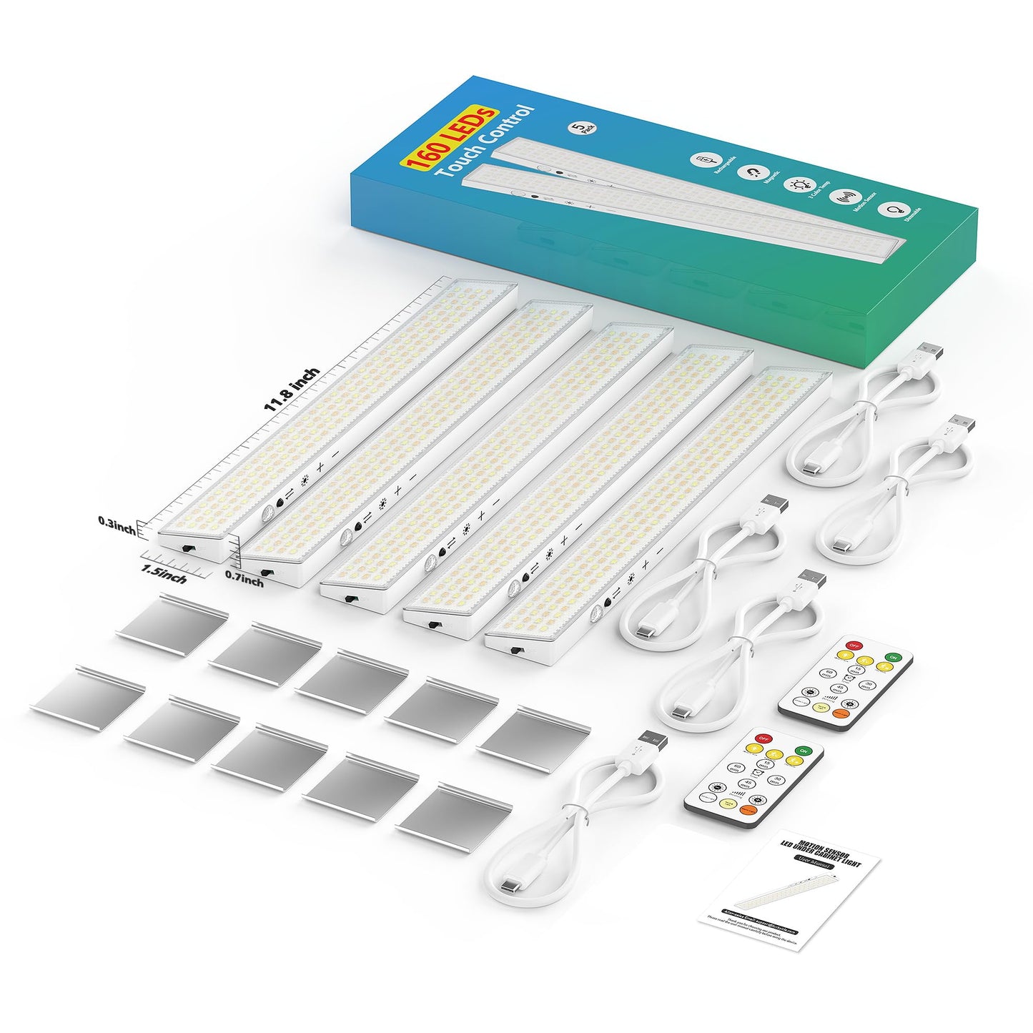 160Leds Touch-Control Under Cabinet Lighting W/4000Mah Battery Cordless Motion Sensor Under Counter Lights For Kitchen Magnetic Rechargeable Closet Lights - 5Pack/White 2025 Fall
