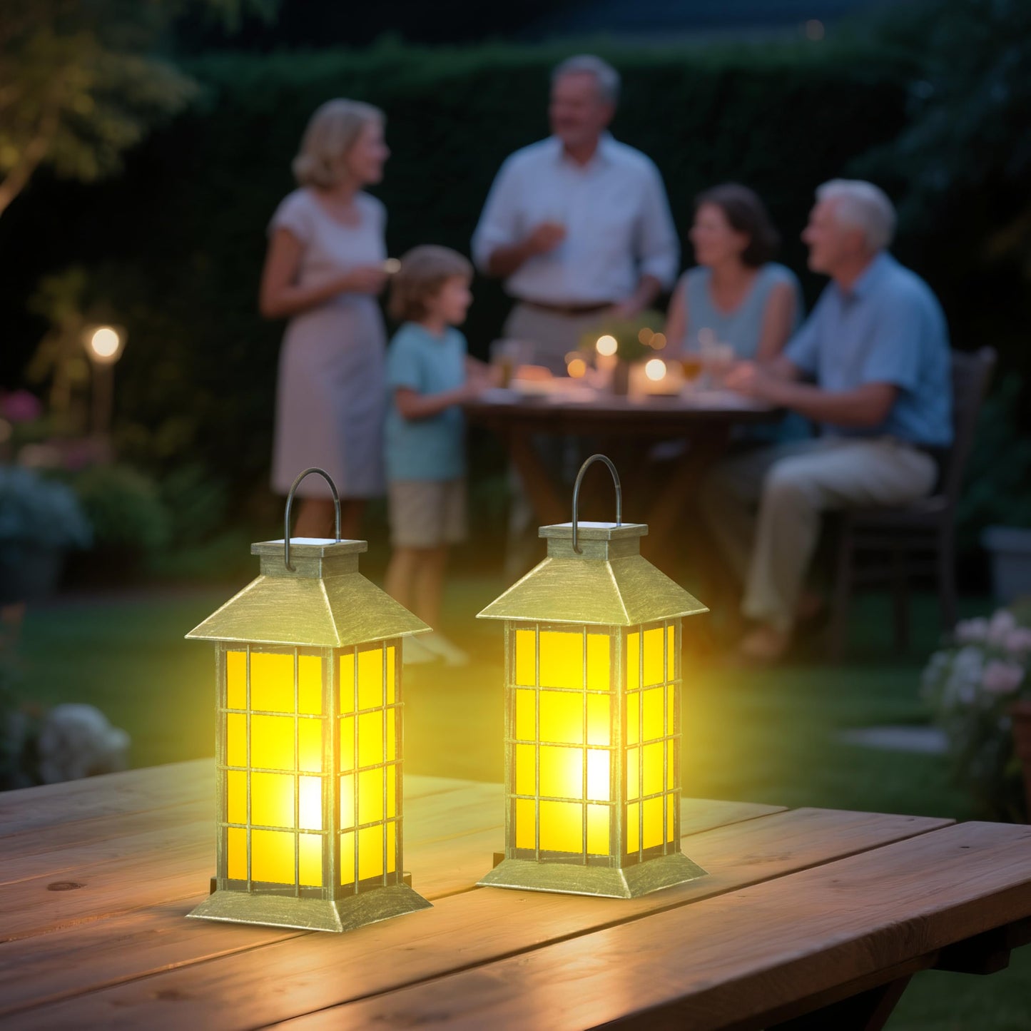 Anyperfect 2 Pack 13 Bronze Solar Lantern With Flickering Flame Candle | Outdoor Waterproof Hanging Lanterns Metal & Glass Solar Lights For Garden Decoration Rustic Gifts For Mom