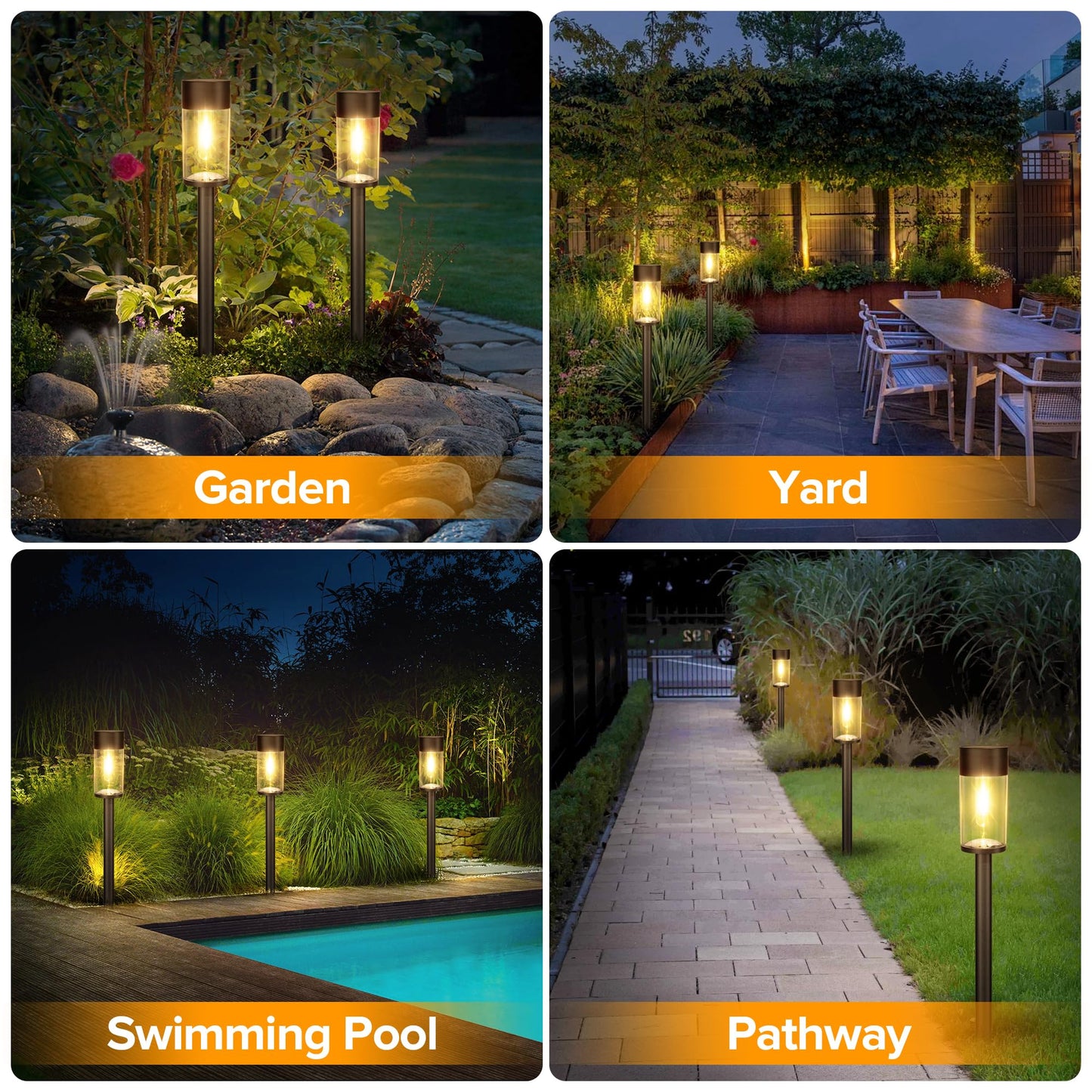 Ume 10 Pack Solar Pathway Lights Outdoor Bright Solar Garden Lights With Metal Design-Ip65 Waterproof Auto On/Off 3000K Led Landscape Lighting For Yard Lawn Walkway Driveway Patio Decor