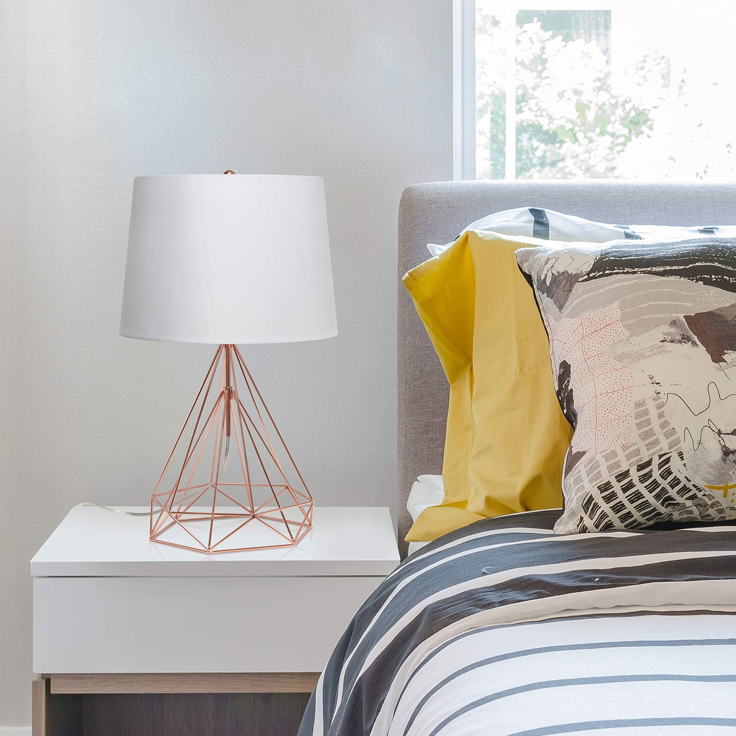 Elegant Designs LT1054-RGD Modern Table Lamp, Geometric, Iron, Rose Gold