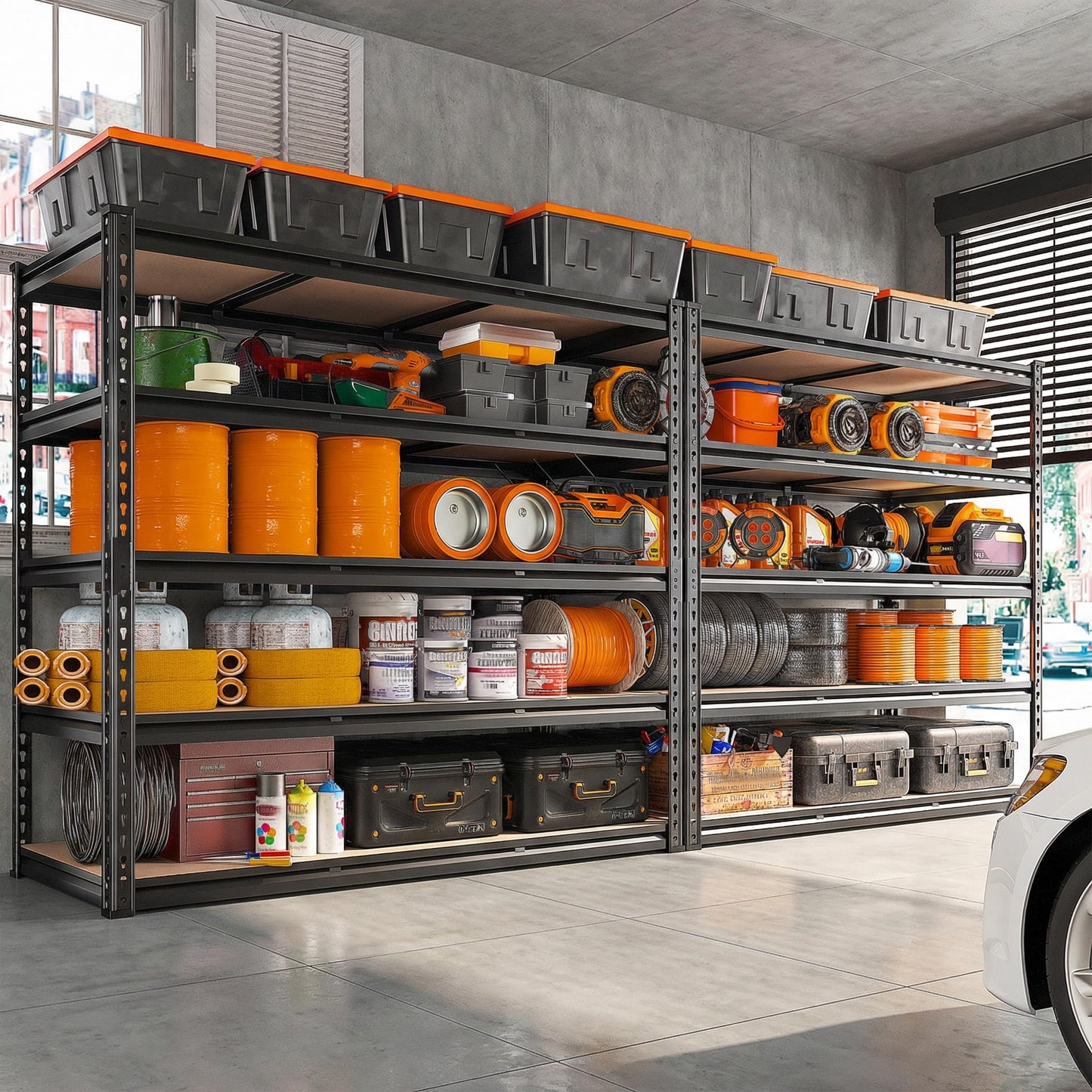 REIBII 48" W Garage Shelving 3020LBS Storage Shelves 5 Tier Heavy Duty Shelving Adjustable Garage Shelves for Basement, Warehouse, Commercial, Easy Assemble, 48" W x 72" H x 24" D, 2PC