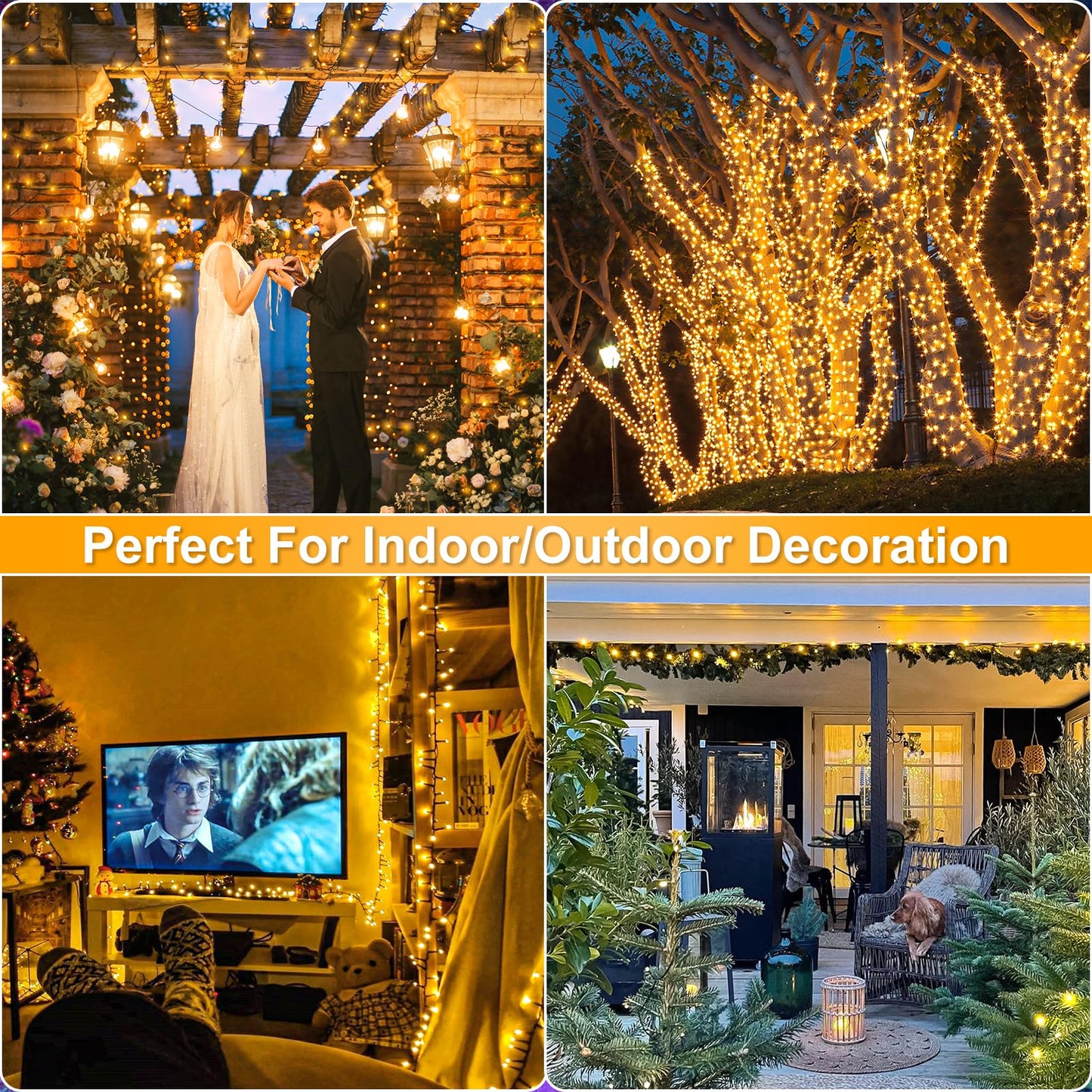 Nielfoi 328Ft 1000 Led Christmas Lights Plug In Warm White Christmas Tree Lights Outdoor With Timer And 8 Modes Green Wire Waterproof String Lights For Indoor Yard Patio Xmas Holiday Decorations