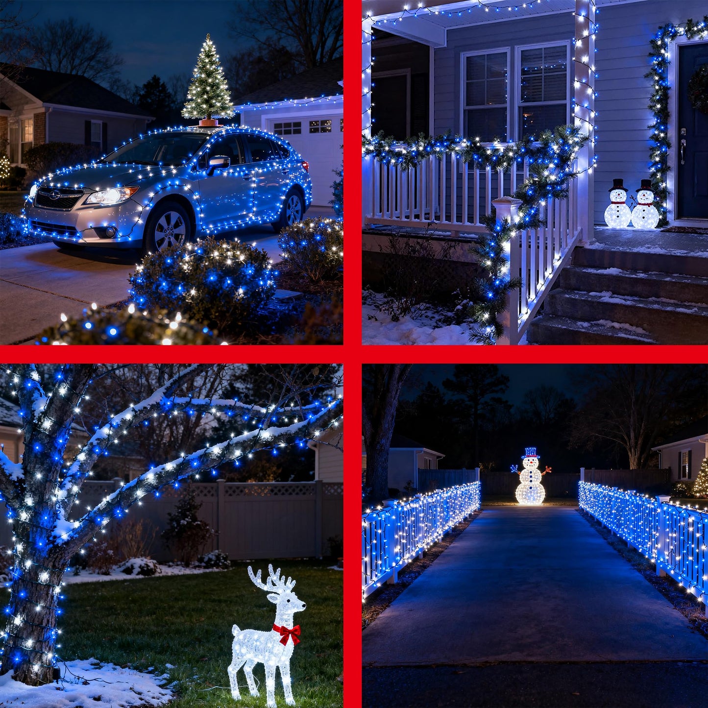 750Led Christmas Lights Outdoor Use 240Ft 12 Modes Blue And Cool White Led String Lights With Timer Dimmable Waterproof Christmas Tree Lights For Xmas Patio Yard Fence Balcony Garden Decor