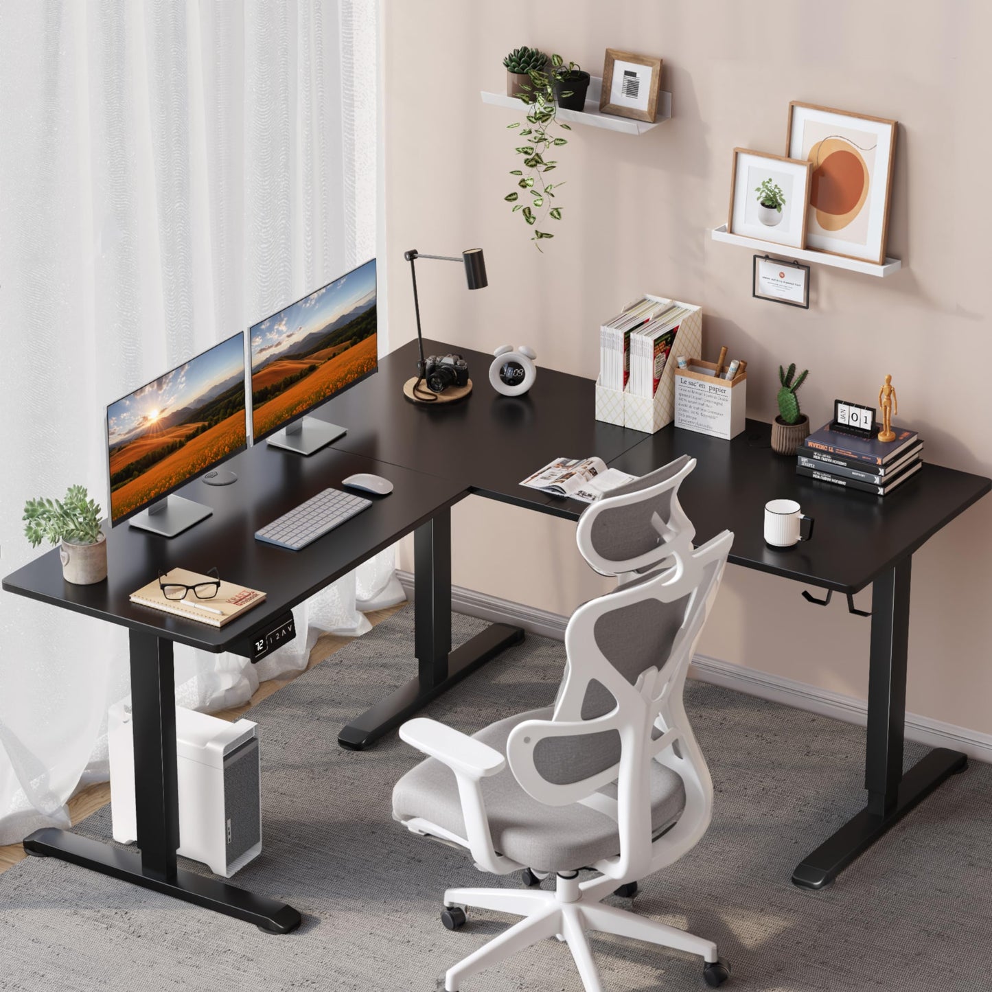 Shahoo L-Shaped Electric Standing Desk, 63 x 55 Inches Height Adjustable Coner Table, Home Office Computer Workstation, Black, 63 x 55 Inch