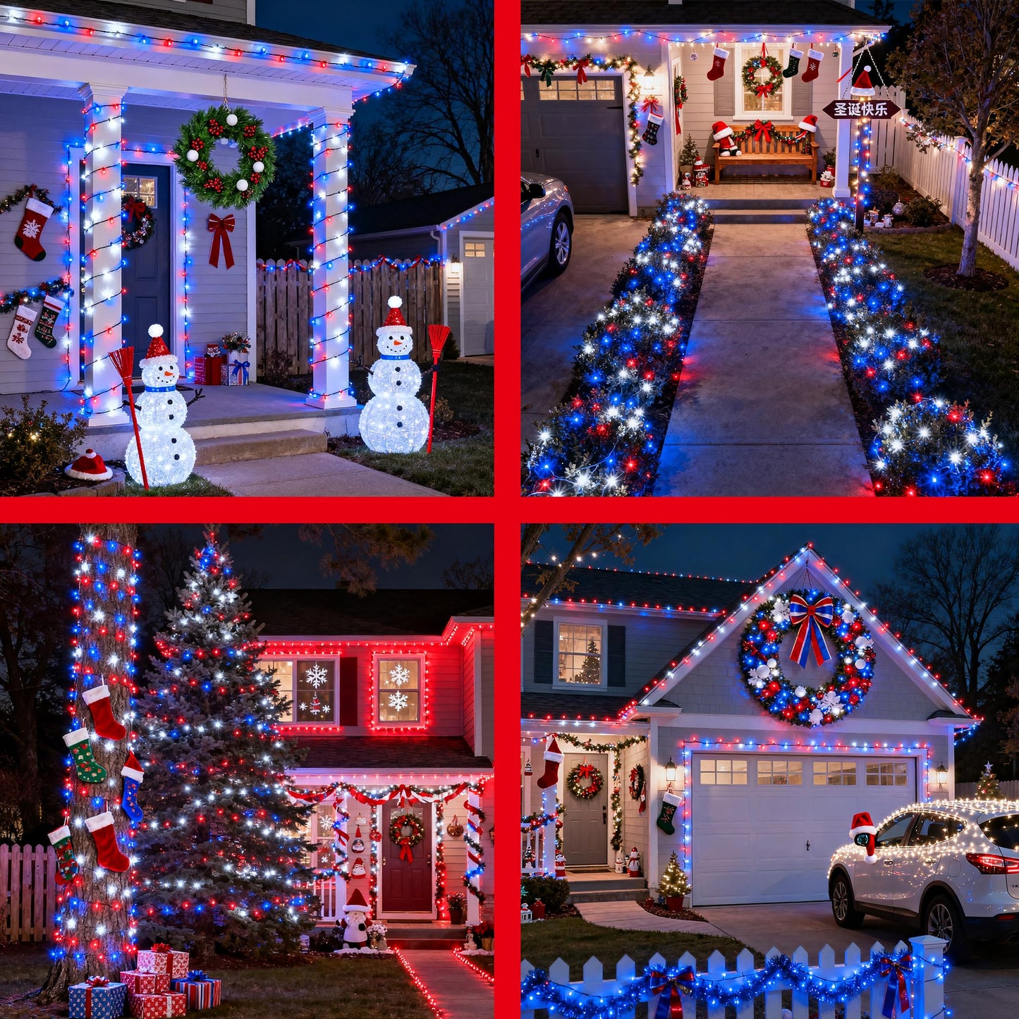 Xikengshq 750Led Christmas Lights Outdoor Use 240Ft 12 Modes Red Blue And White Led String Lights With Timer Dimmable Waterproof Christmas Tree Lights For Xmas Patio Yard Fence Balcony Garden Decor