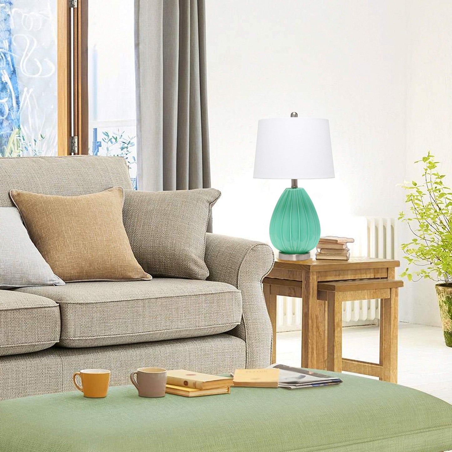 Elegant Designs LT3320-SEA Table Lamp, Fabric Shade, Seafoam Color, Glass Material