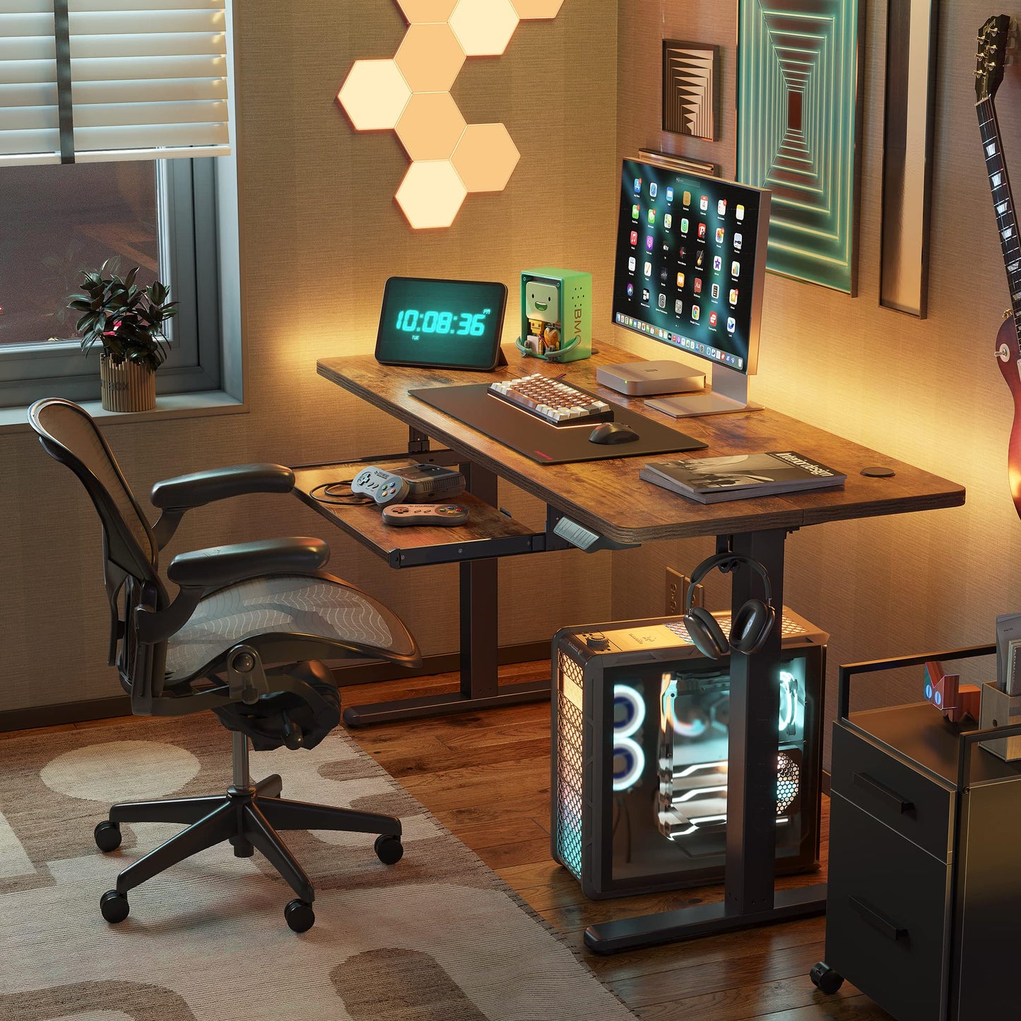 BANTI 63''x24''Standing Desk Adjustable Height with Keyboard Tray, Raising Desk, Sit Stand Up Desk for Home Office and Computer Workstation, Rustic Brown