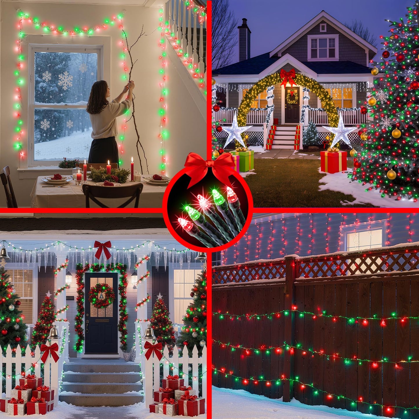 1500 Led 470Ft Christmas String Lights Outdoor 12 Pro Modes And Timer Memory & Brightness Plug In Waterproof Dark Green Wire Twinkle Light For For Xmas Yard Tree Wedding Party Decor (Red & Green)