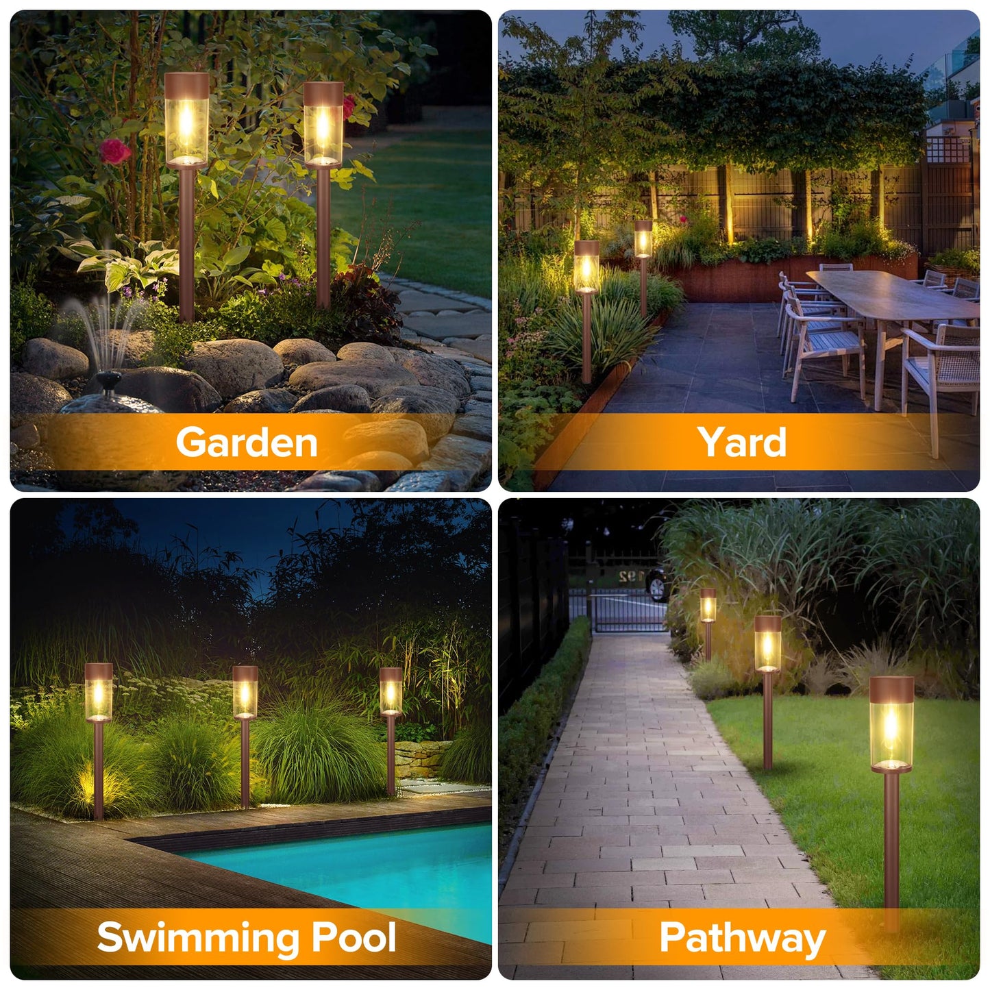 Ume 8 Pack Solar Pathway Lights Outdoor Bright Solar Garden Lights With Metal Design-Ip65 Waterproof Auto On/Off 3000K Led Landscape Lighting For Yard Lawn Walkway Driveway Patio Decor