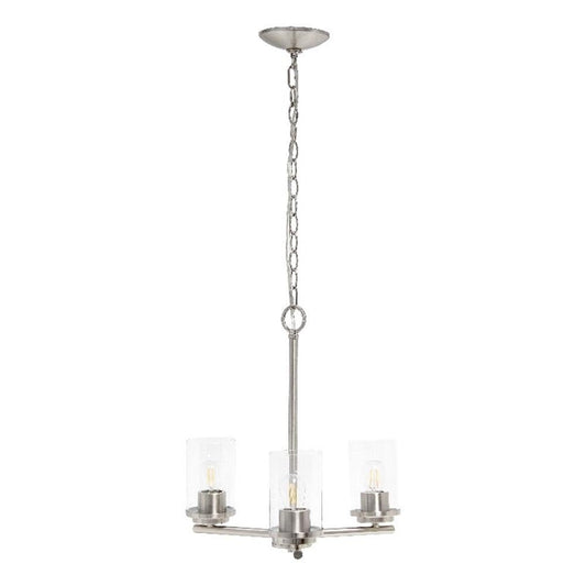 LALIA HOME 3-Light Pendant Chandelier, Clear Glass & Metal, 15in Brushed Nickel, Model LHP-3012, Ideal for Kitchen, Foyer, Living Room