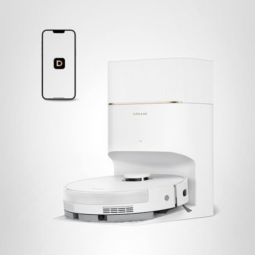 DREAME D20 Pro Plus Robot Vacuum, 13,000Pa Suction, DuoBrush for Pet Hair, Corner Cleaning, Self Emptying, LDS Navigation Laser Avoidance, Vacuum Mop, Hard Floors&Carpets, 5,200mAh Battery White