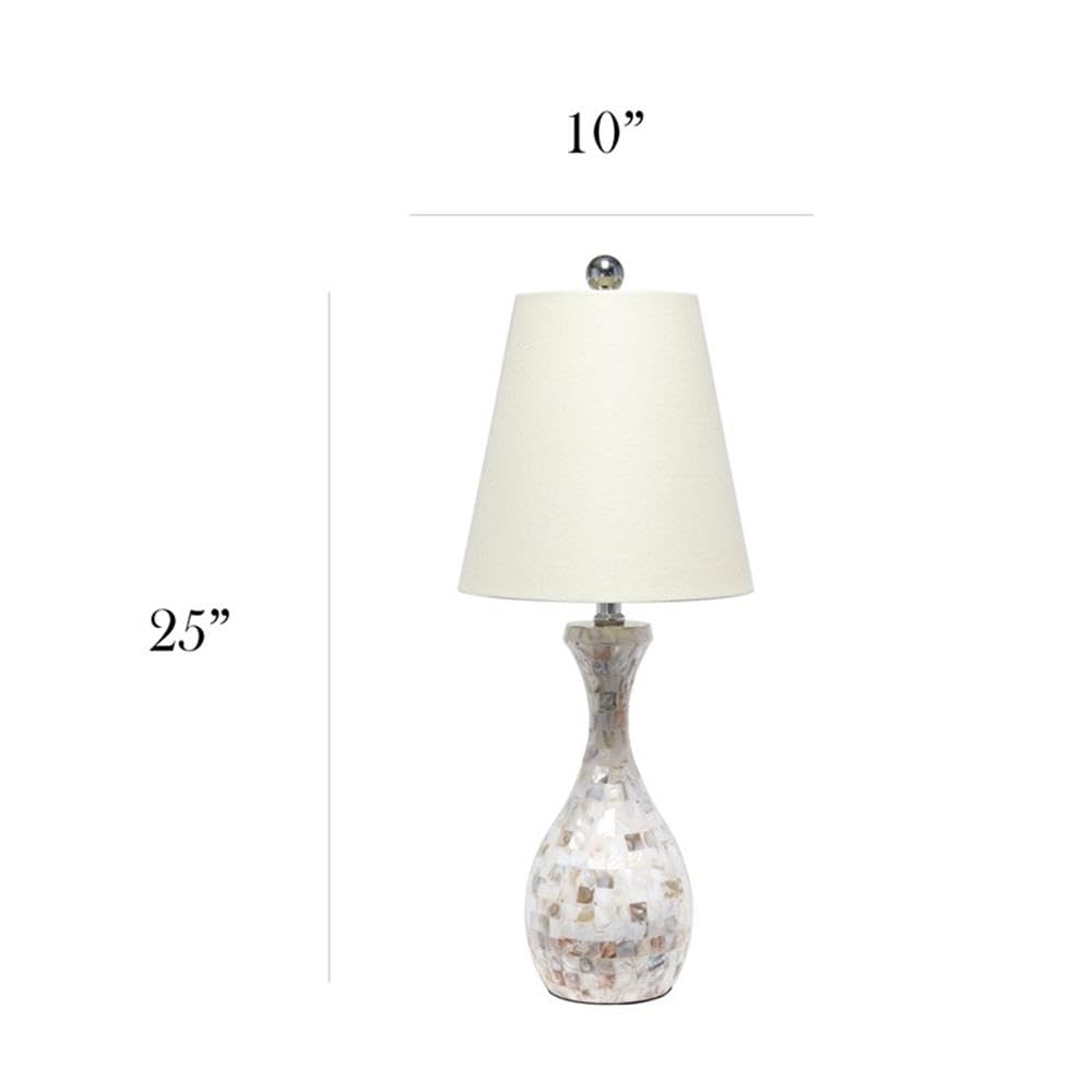 Elegant Designs Table Lamp - Seashell Mosaic Tile Look, Fabric Shade, 10inL x 10inW x 25inH, White, Model LT3336-MOP