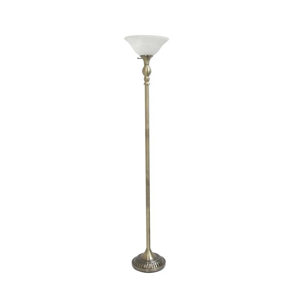 Lalia Home Classic Torchiere Floor Lamp, Antique Brass with White Shade, Model LHF-3001-AB, Metal Construction