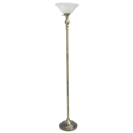 Lalia Home Classic Torchiere Floor Lamp, Antique Brass with White Shade, Model LHF-3001-AB, Metal Construction