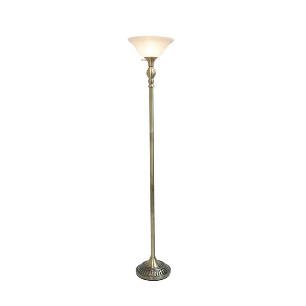 Lalia Home Classic Torchiere Floor Lamp, Antique Brass with White Shade, Model LHF-3001-AB, Metal Construction