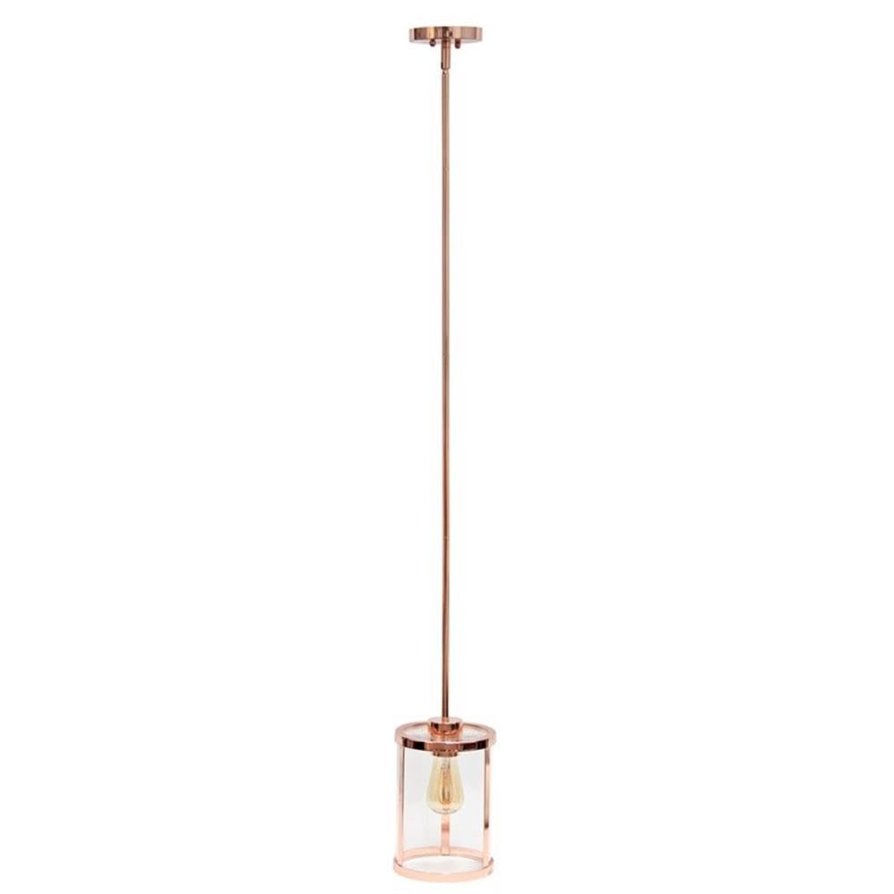 Lalia Home 1-Light Pendant Fixture, Clear Glass, Metal Accents, 9.25in Height, Rose Gold, Model 1270-LHP-3002-RG