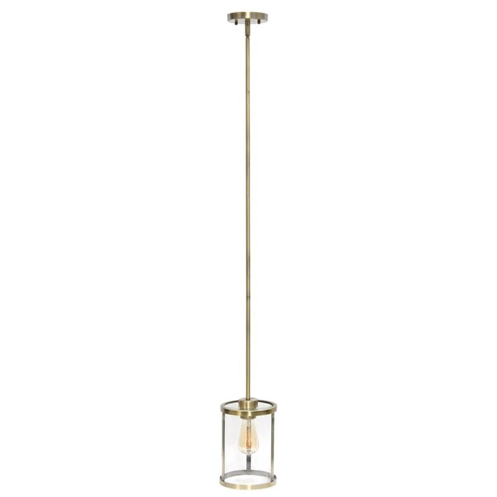 Lalia Home 1-Light Pendant Fixture, Adjustable, Clear Glass, Antique Brass, 9.25in Height, Model 1270-LHP-3002-AB